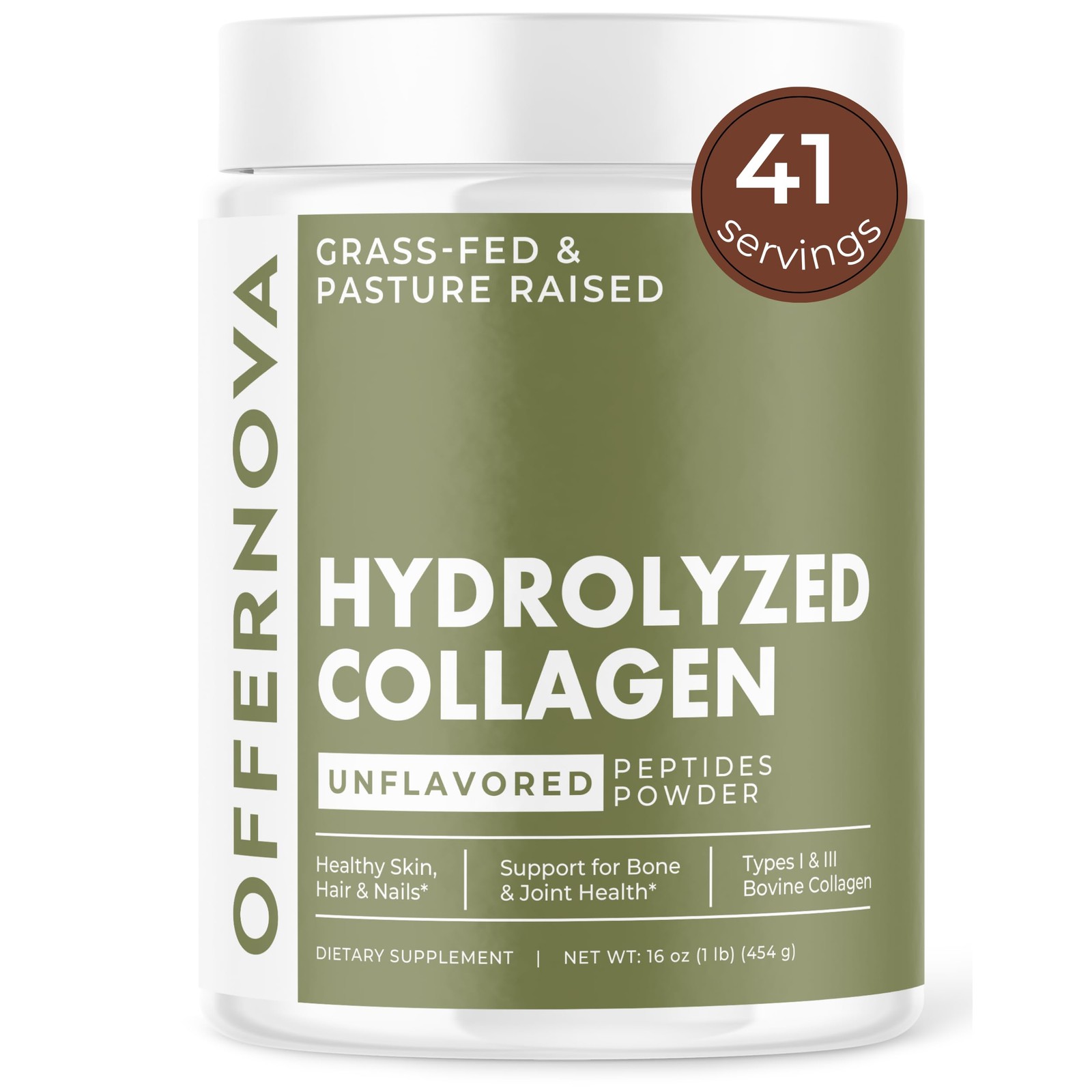 Hydrolyzed Collagen Peptides Powder – 100% Pure, 1 Pound (Pack of 1), White