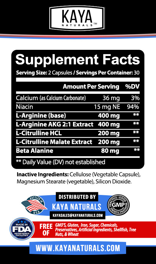 L-Arginine 60 Nitric Oxide, Testosterone Booster, ED Support 2400 mg