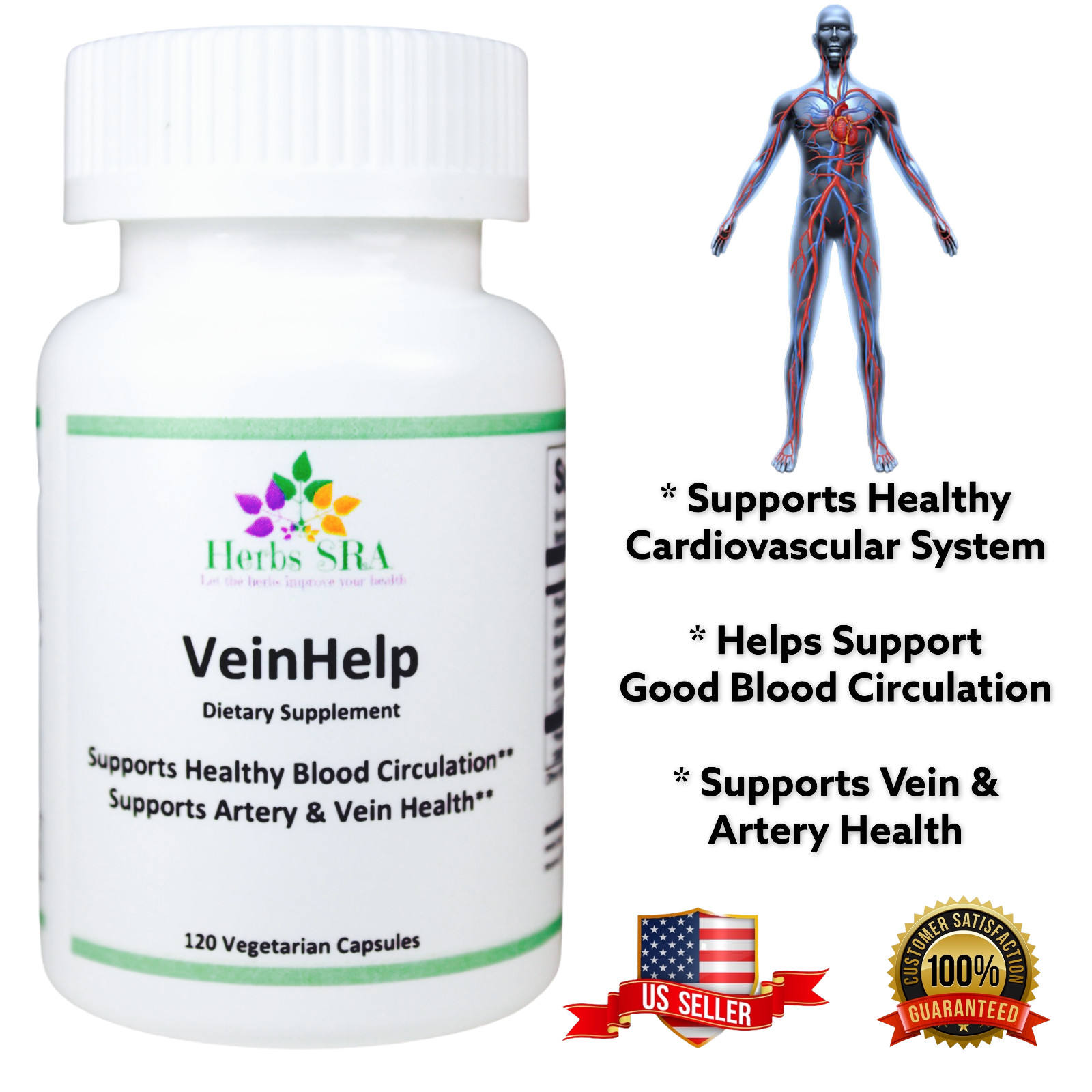 Natural Vein Care Blend: Pine Bark, Blueberry, Butcher’s Broom, 120 capsules.