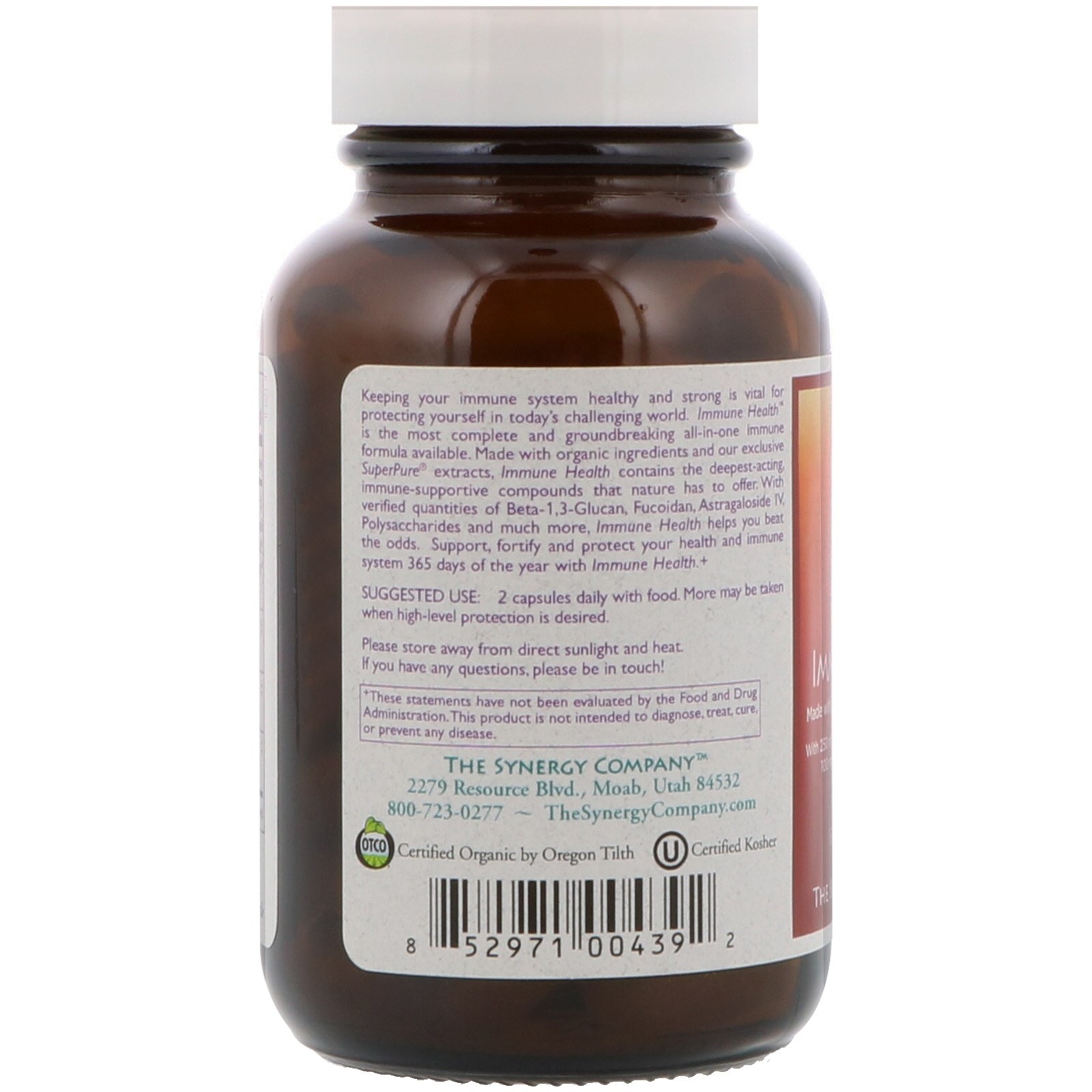 The Synergy Company Immune Health 60 Vegetable Capsules Dairy-Free, Gluten-Free,