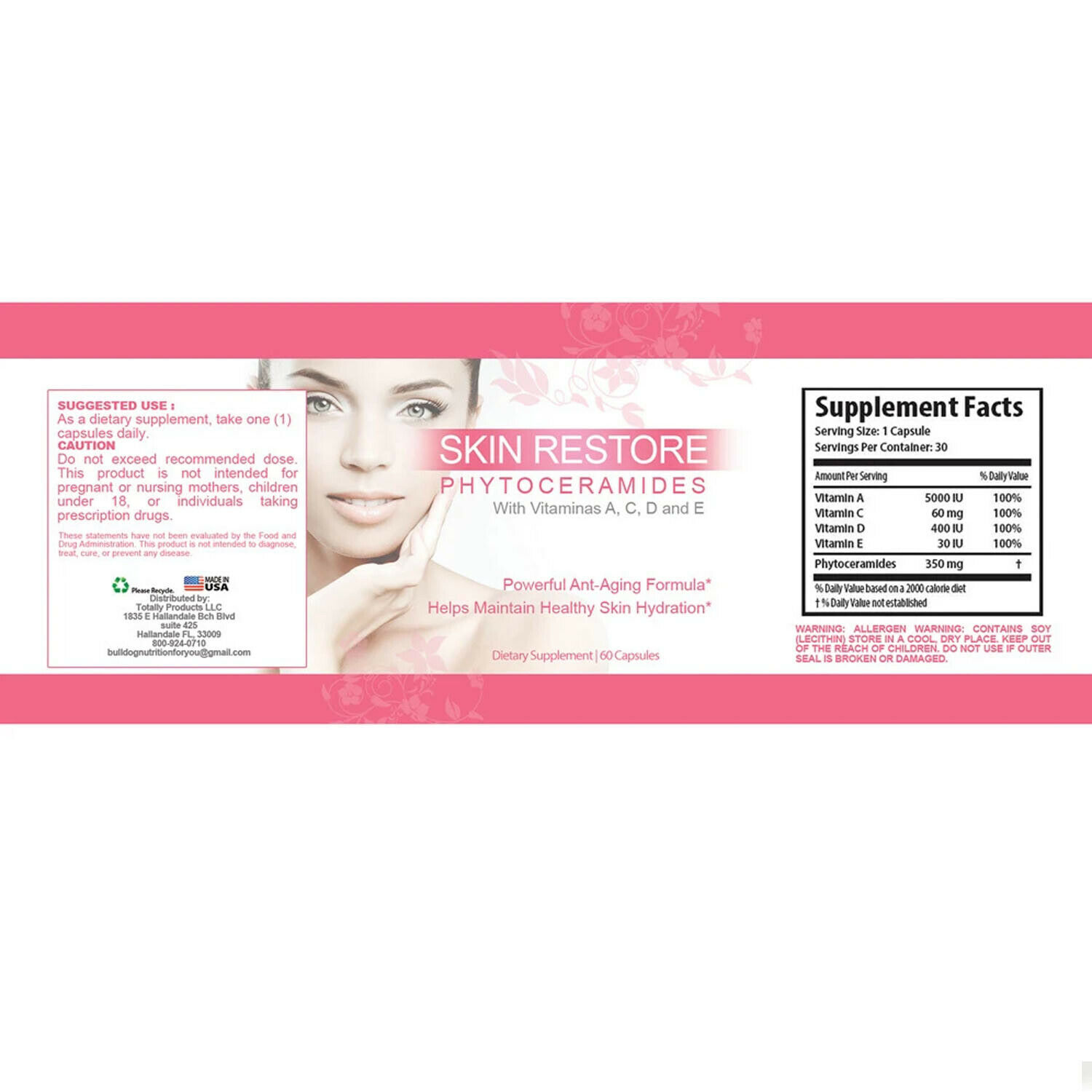 BCAA Amino Acid Muscle Growth Support Phytoceramides Skin Anti Aging Supplement