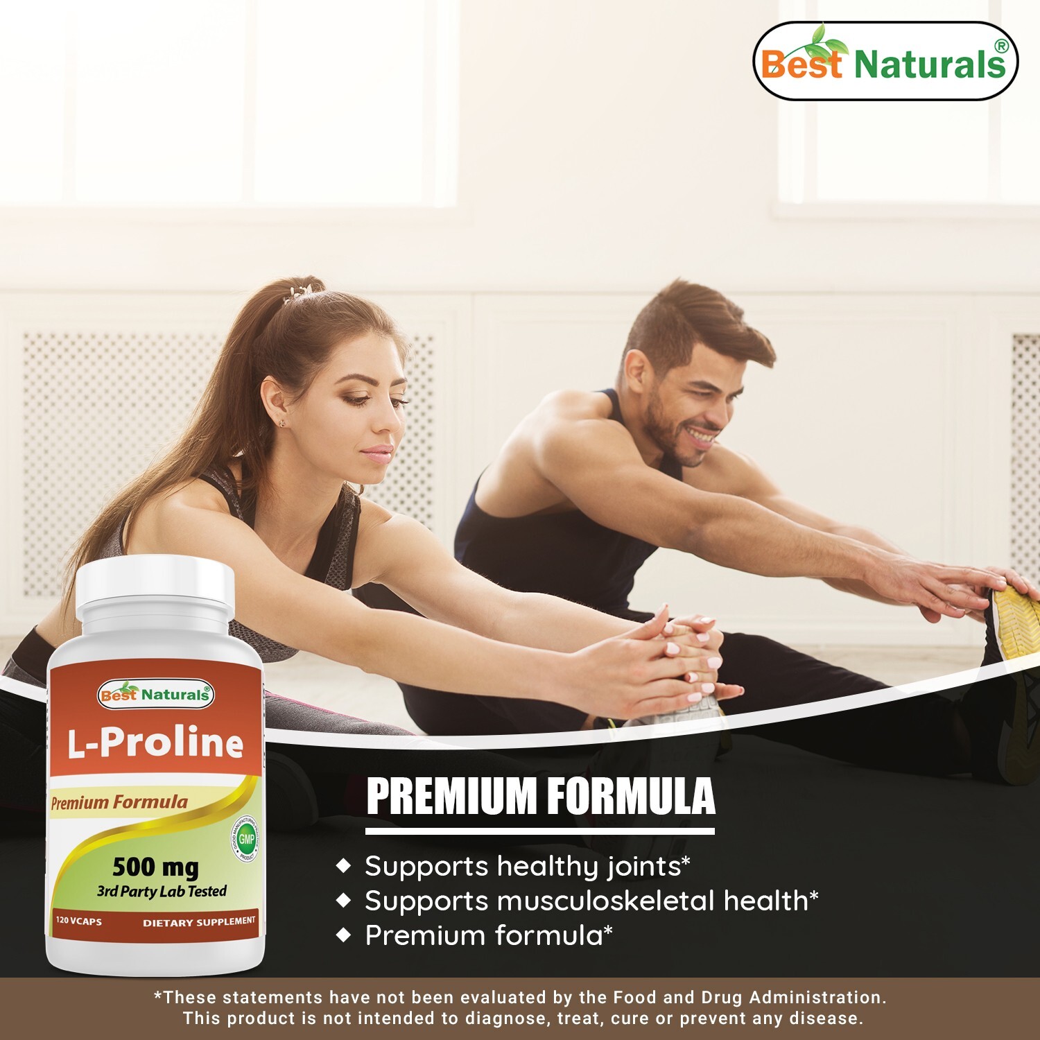 Best Naturals L-proline Amino Acid Dietary Supplement 500 Mg, 120 Count