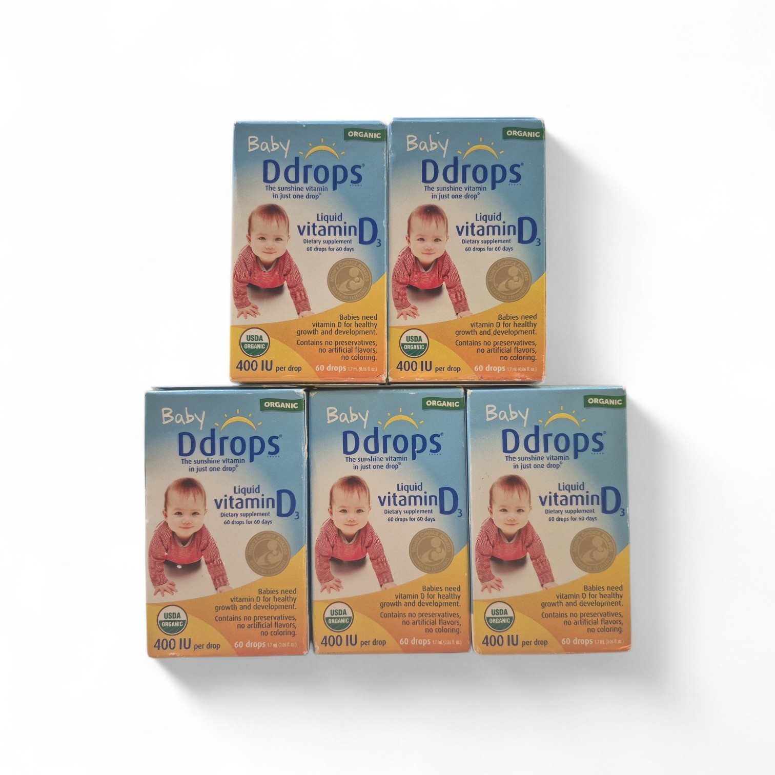 5 Pack Ddrops Baby Liquid Vitamin D3 400 IU 90 Drops – 0.08 fl oz