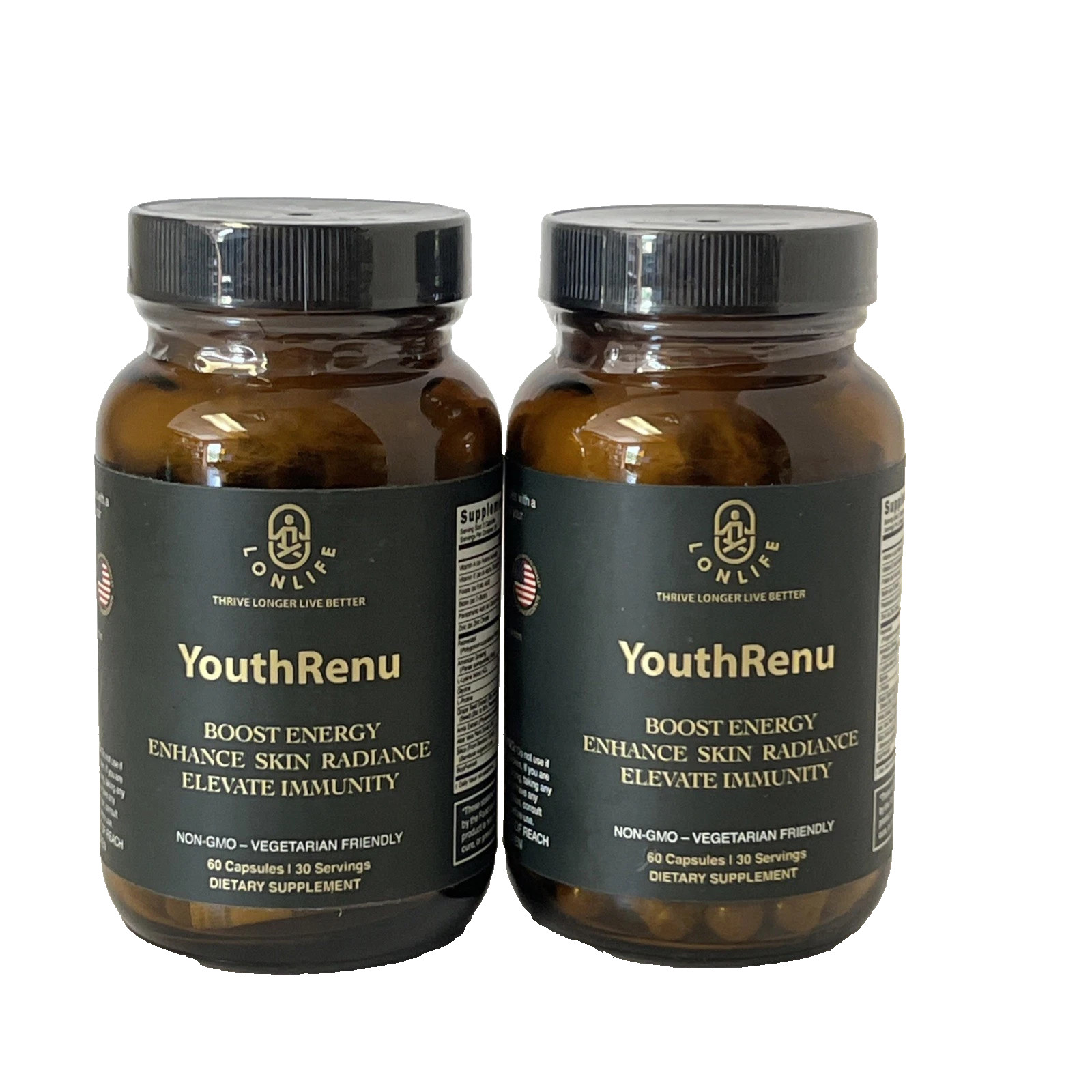 2x LonLife YouthRenu Boost Energy Enhance Skin Radiance Elevate TwoPK 60 ct each