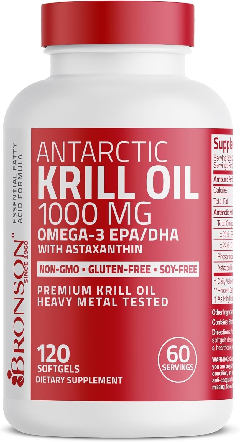 Antarctic Krill Oil 1000 mg with Omega-3s, 120 Softgels | Heavy Metal Tested,…