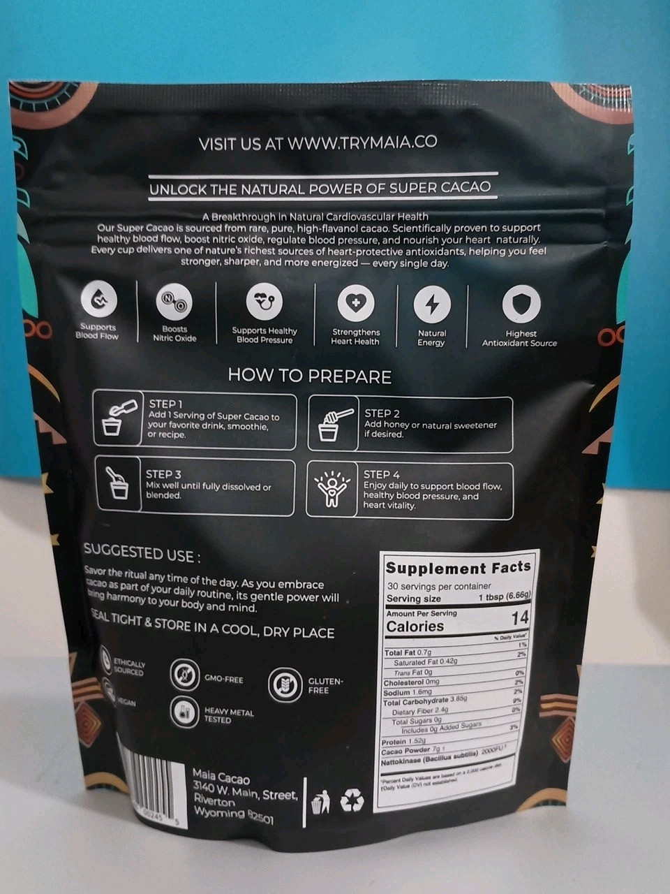 MAIA High-Flavanol Super Cacao with NATTOKINASE 7oz 30 servings