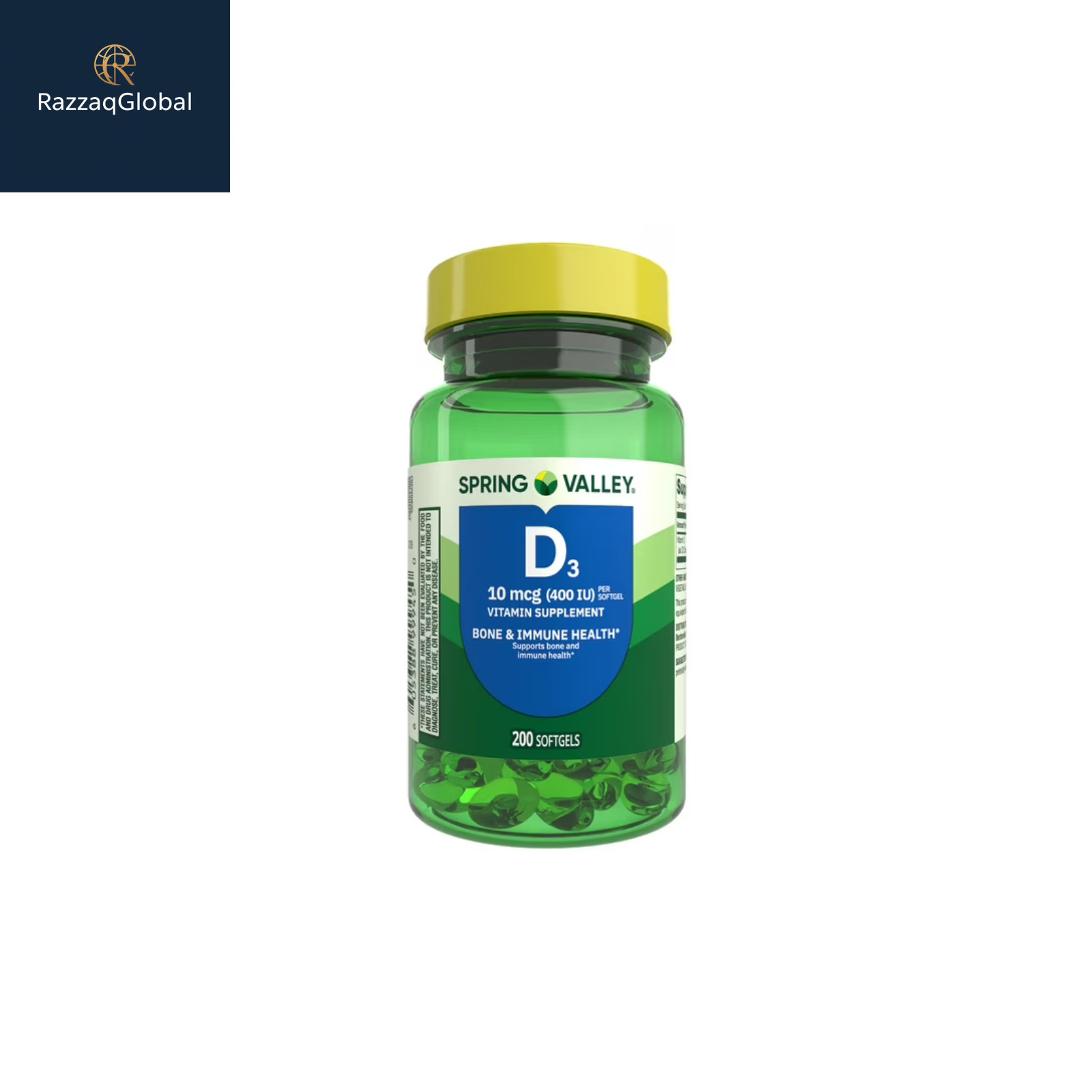 Spring Valley Vitamin D3 400 IU Softgels Bone & Immune Support 200 Count