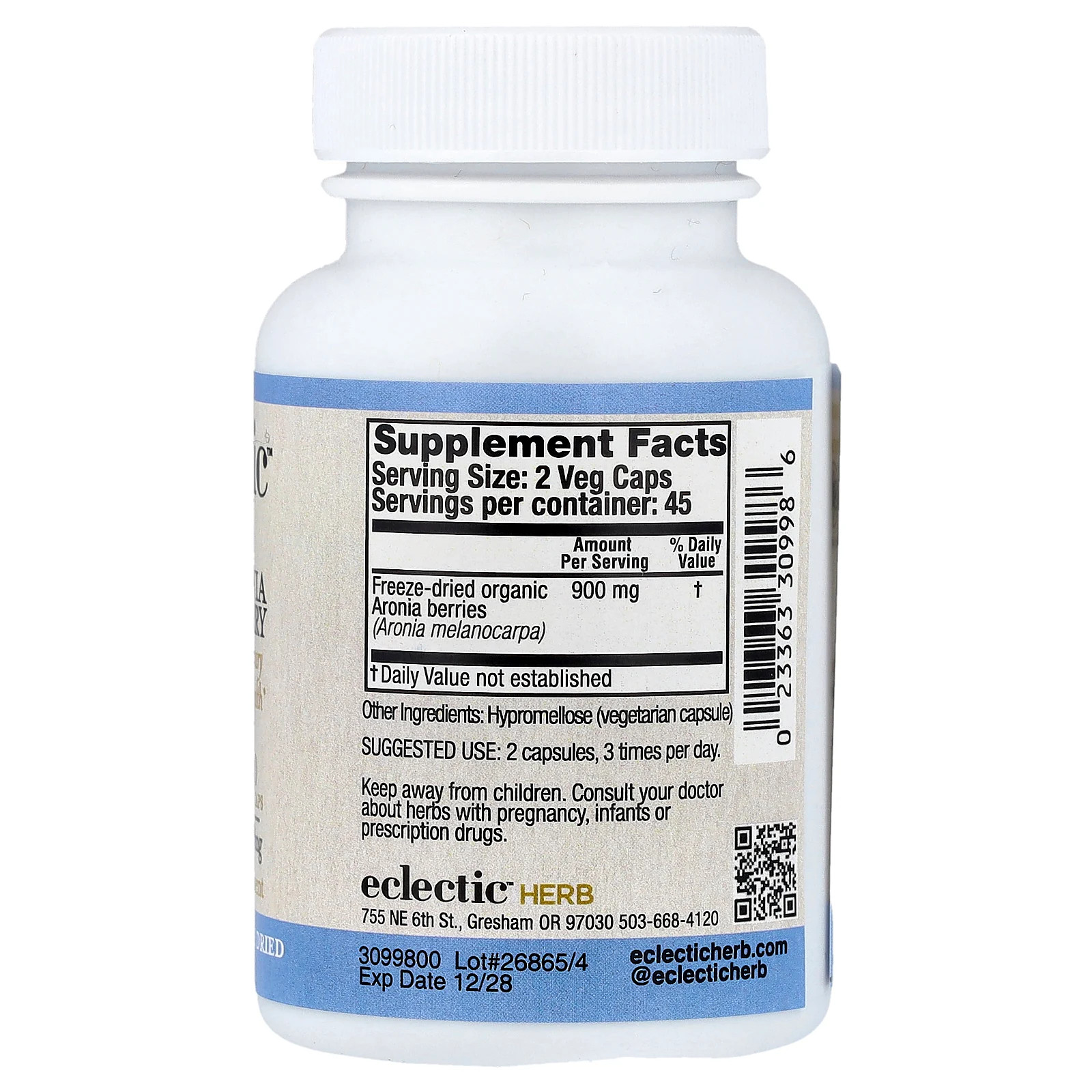 Eclectic Institute Aronia 450 mg 90 Veggie Caps Dairy-Free, Gain-Free, Kosher,