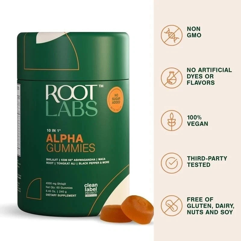 Root Labs 10-in-1 Alpha Gummies | Shilajit, Ashwagandha, Maca, Tongkat – 60 Ct