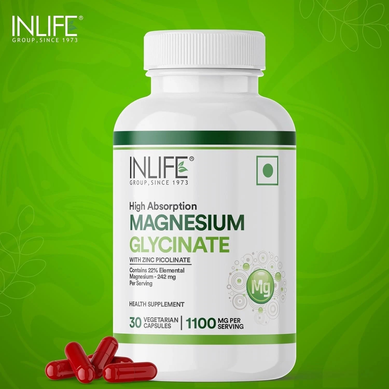 INLIFE Magnesium Glycinate Supplement 1100mg (Elemental Magnesium 242mg) 30N c54