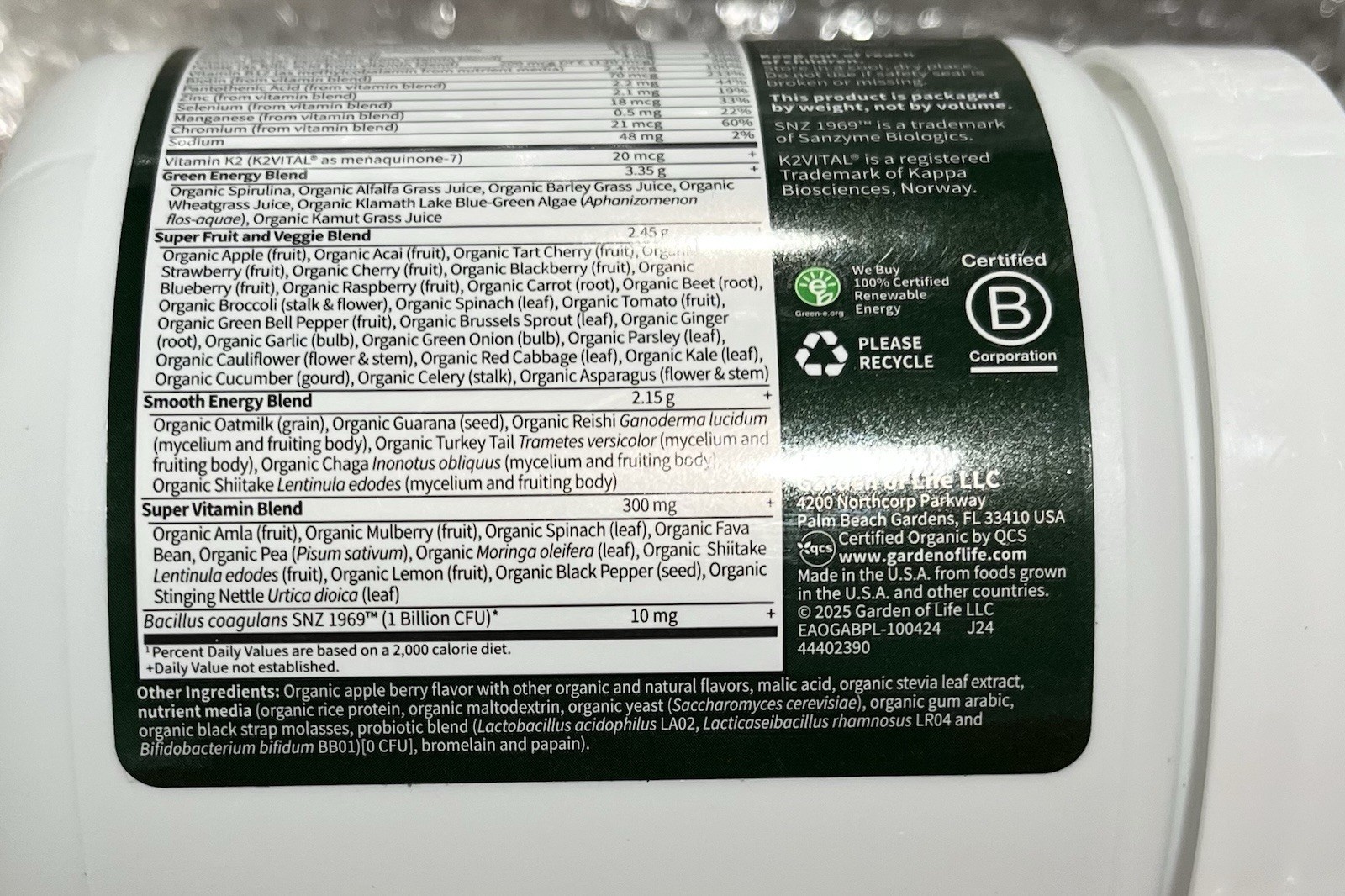 Garden Of Life Organic Organic Greens Powder, Apple Berry -20 Servings X2, 2/27