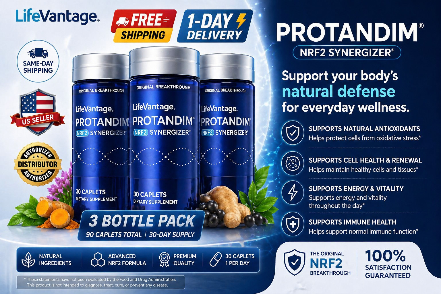LifeVantage’ Protandim NRF2 Synergizer 90 Caplets 3 Pack Sealed