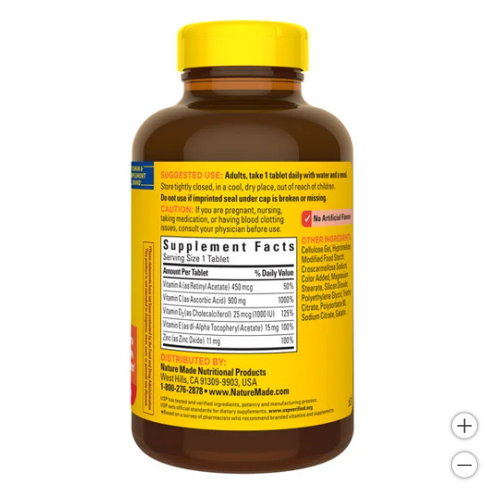 Nature Made Super C 200 Tablets Exp 01/27 w/ Vitamin D3, A & Zinc Immune Support