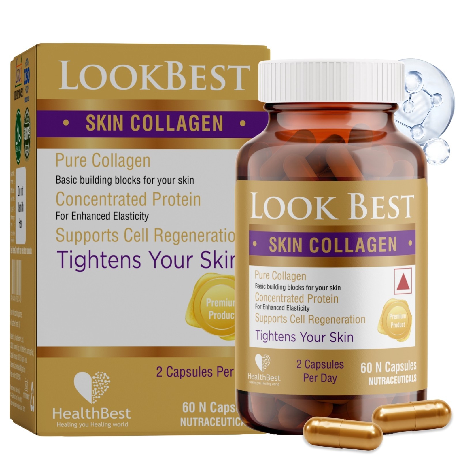 HealthBest Skin Collagen Supplement for Women & Men – 60 Capsules Free Shipping