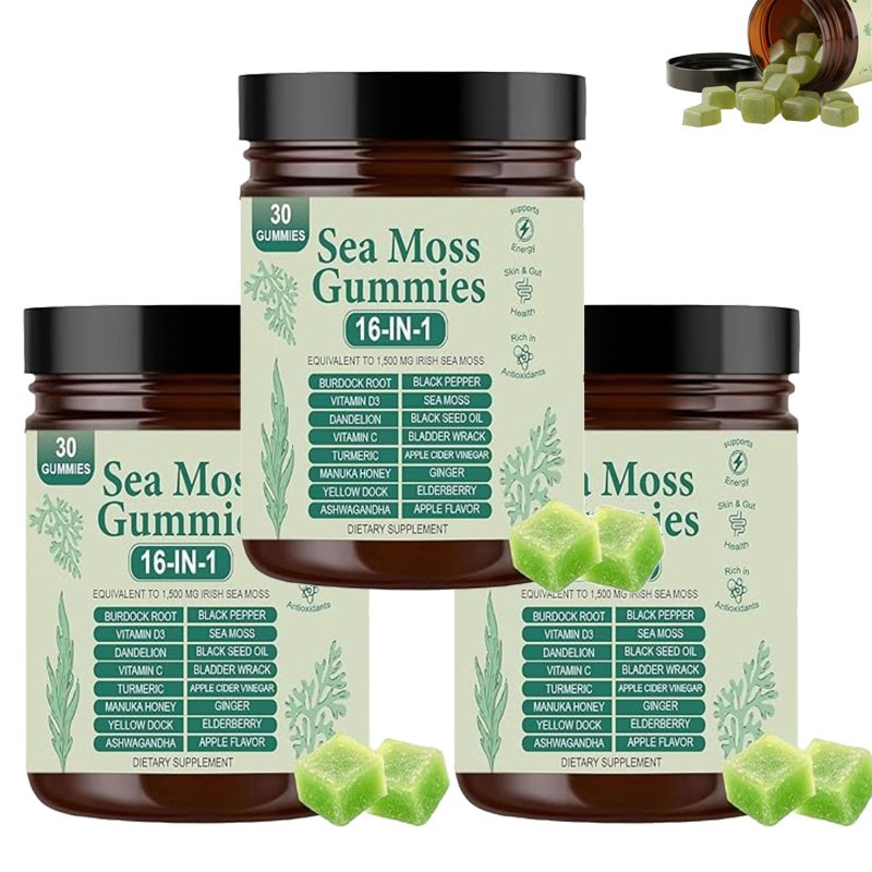 16 in 1 pure Sea Moss Gummy | Irishmoss Extract 6000Mg | Green Apple Flavor