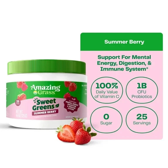 2 Pack Free Shipping Amazing Grass Sweet Greens Powder Summer Berry
