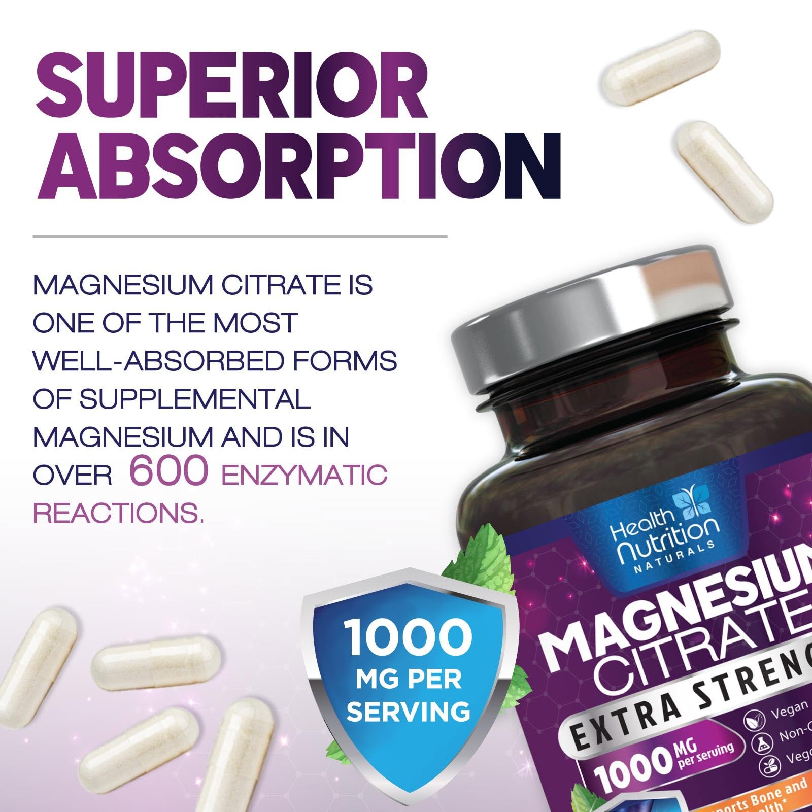 Magnesium Citrate 1000mg Per Serving – Max Absorption 240 Count (Pack of 1)