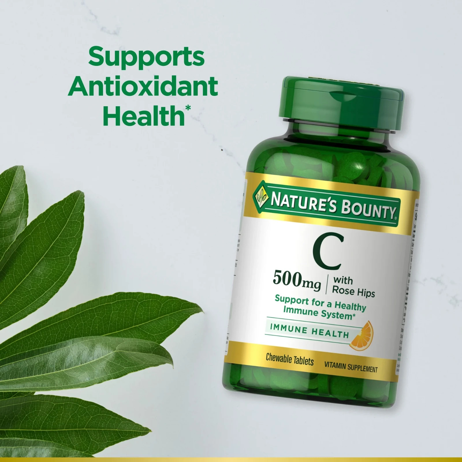 Nature’s Bounty Vitamin C Chewable Tablets with Rose Hips, 500 Mg, 90 Ct