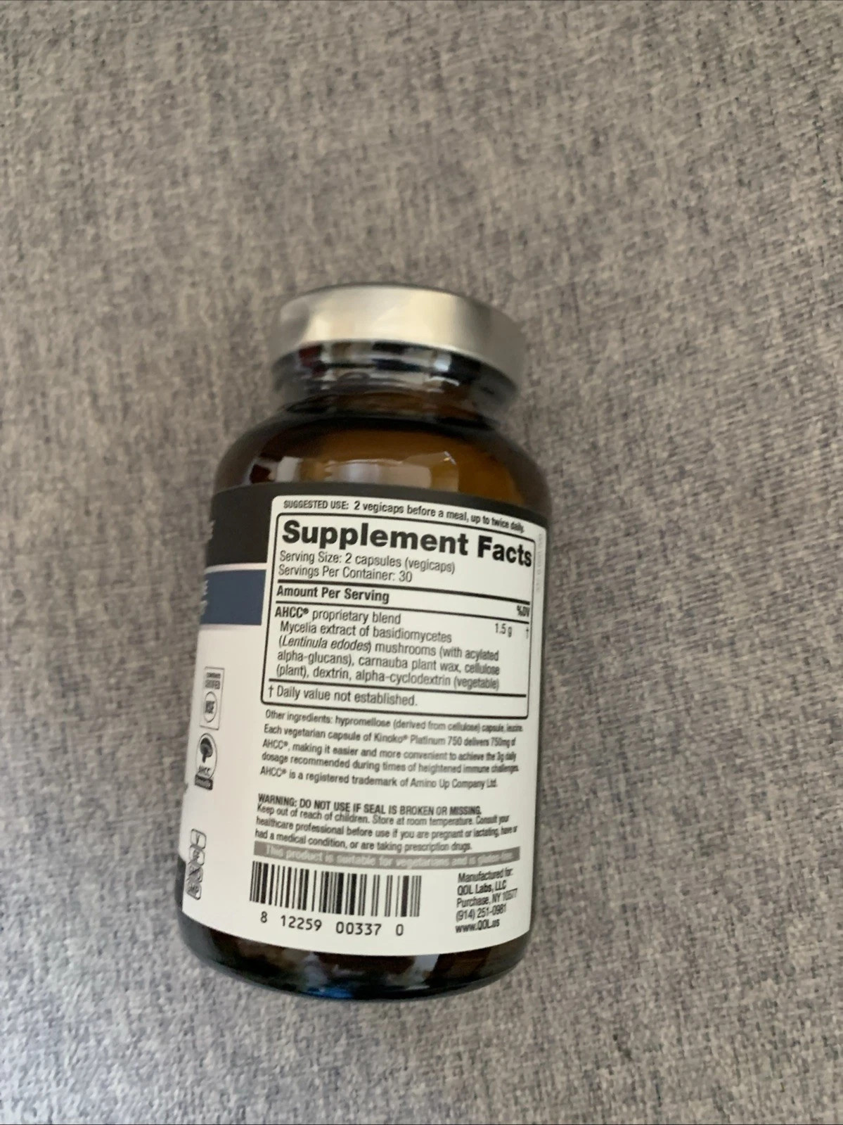 Kinoko Platinum AHCC 750 mg Immune Supplement Quality of Life 60 Count EXP 5/28