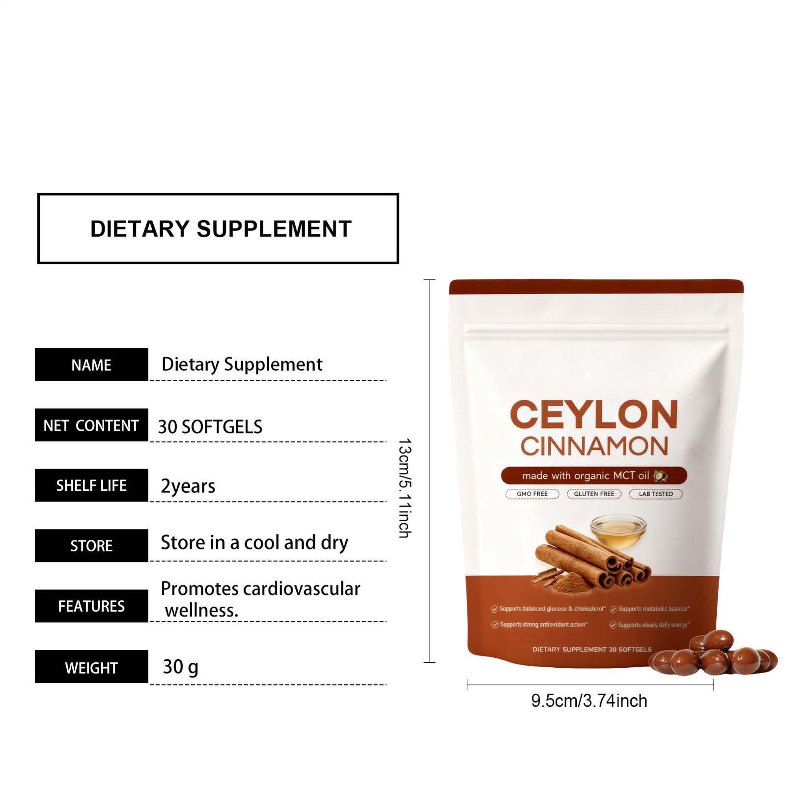 Ceylon Cinnamon Softgels, Ceylon Cinnamon 30 Soft Gels includes Organic Mct Oil