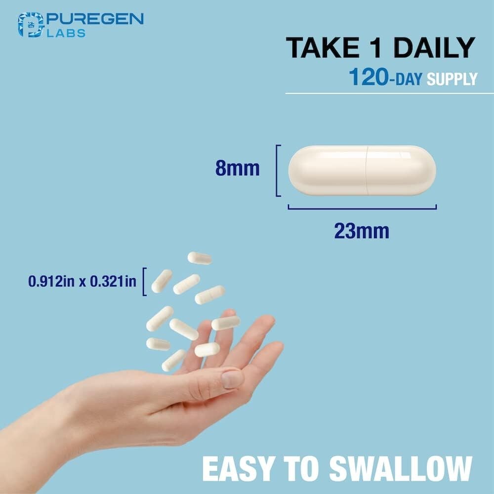 Puregen Labs Magnesium Glycinate 500mg High Potency 120 Veggie Caps Pack of 3