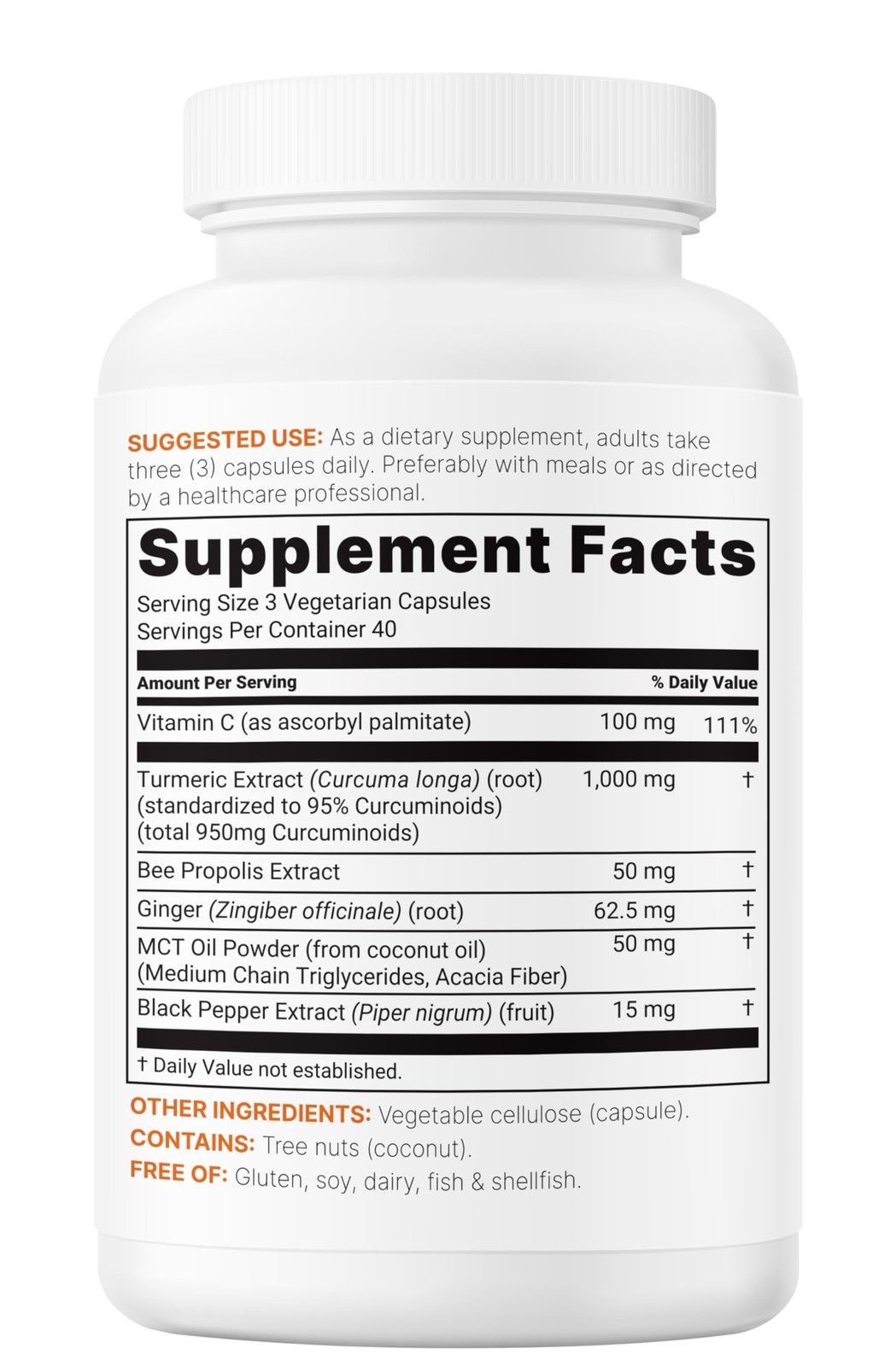 100% Pure Turmeric Curcumin 1000mg 120 Veggie Caps 95% Curcuminoids Black Pepper