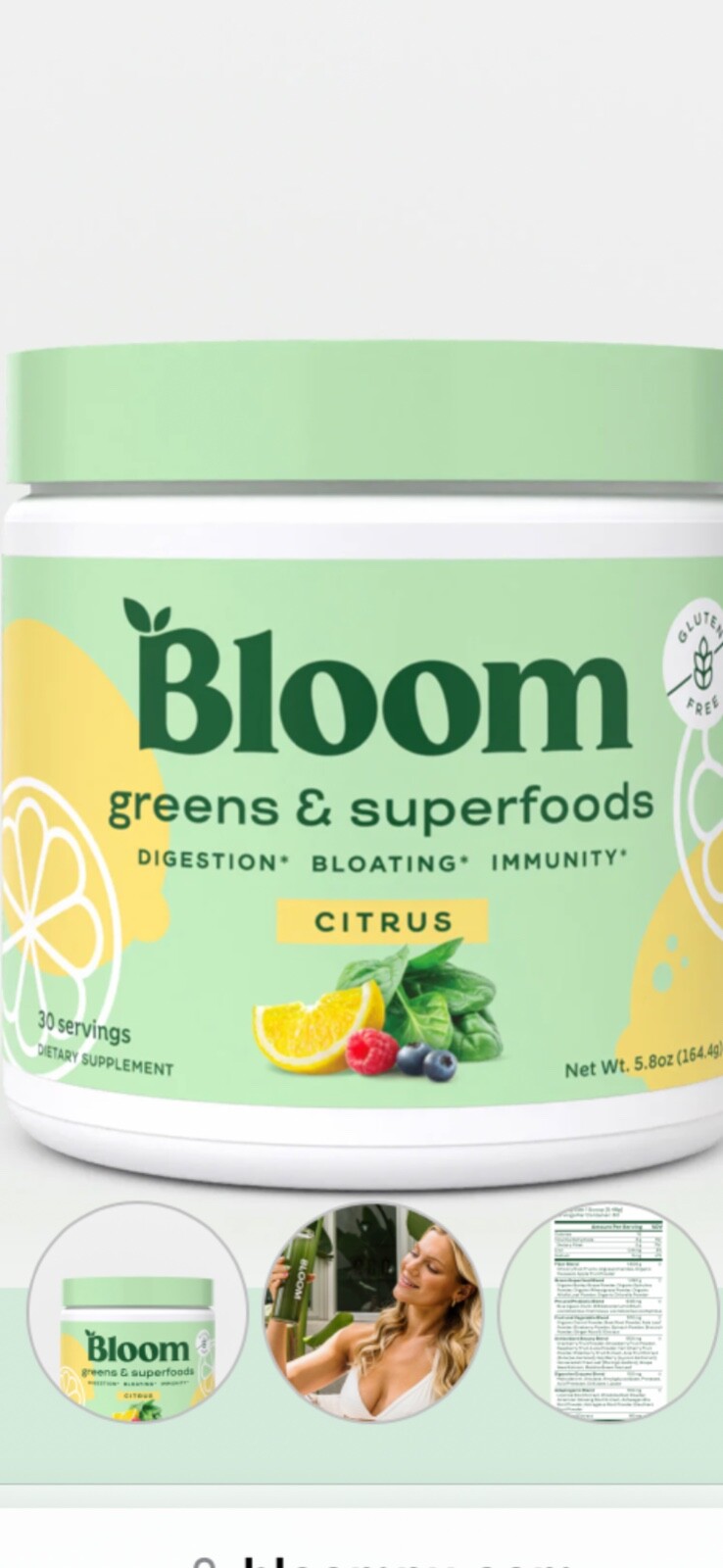 Bloom Nutrition Green Superfood Super Greens Powder Citrus (5.8 Oz) New