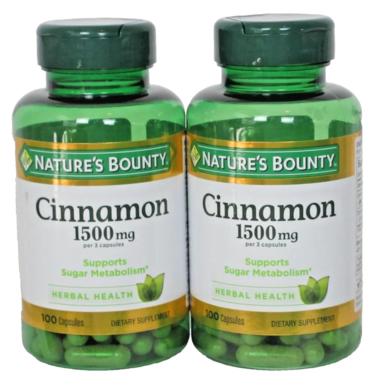 LOT OF 2 Nature’s Bounty Cinnamon Capsules Herbal Supplement 1500Mg 100 Capsules