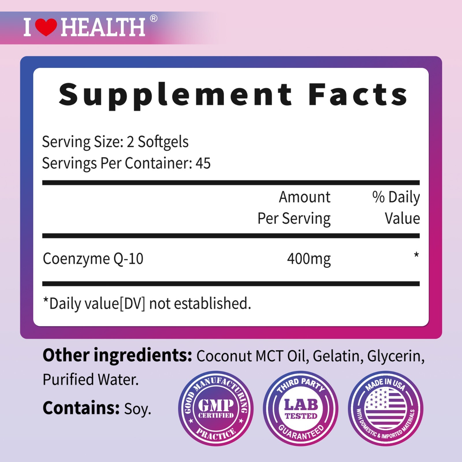 CoQ10 400mg Softgels, Dietary Supplement for Heart Health Support, 90 Softgels