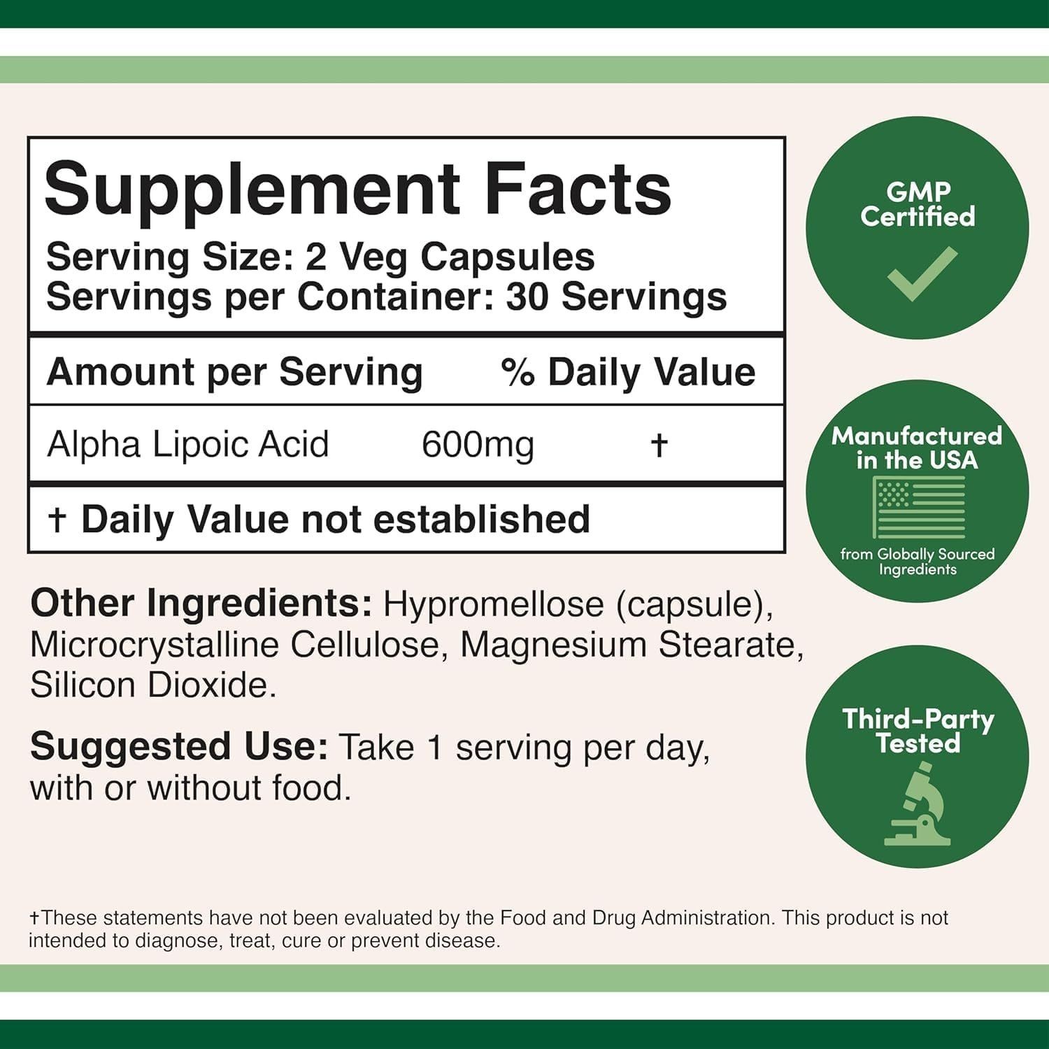 Alpha Lipoic Acid 600mg 60 Capsules | 1 Month Supply