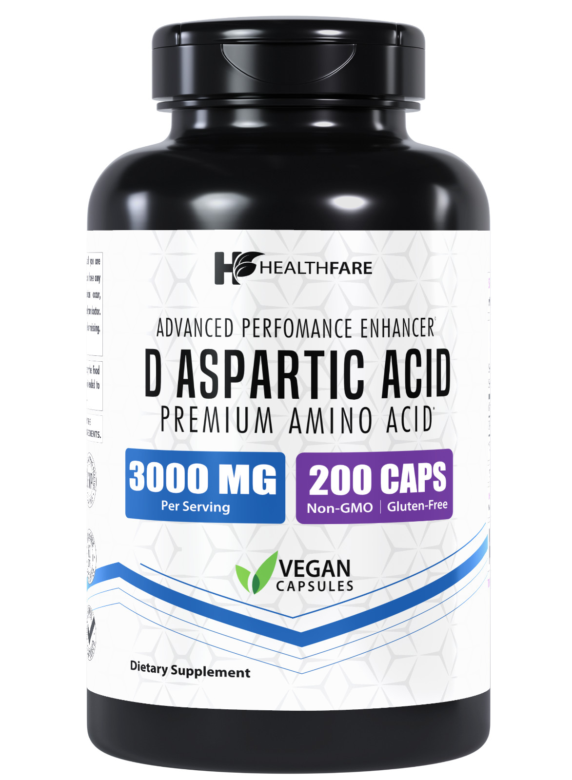 D-Aspartic Acid (DAA) 3000mg 200 Capsules DAA Premium Amino Acid HealthFare