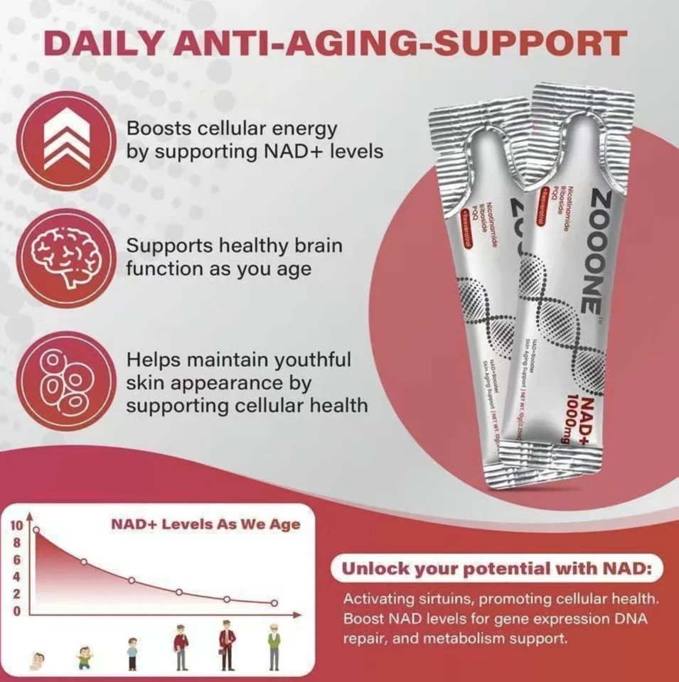 ZOOONE NAD+ 1000mg Berry Drink Mix | Anti-Aging, Energy & Focus, 30 Packs