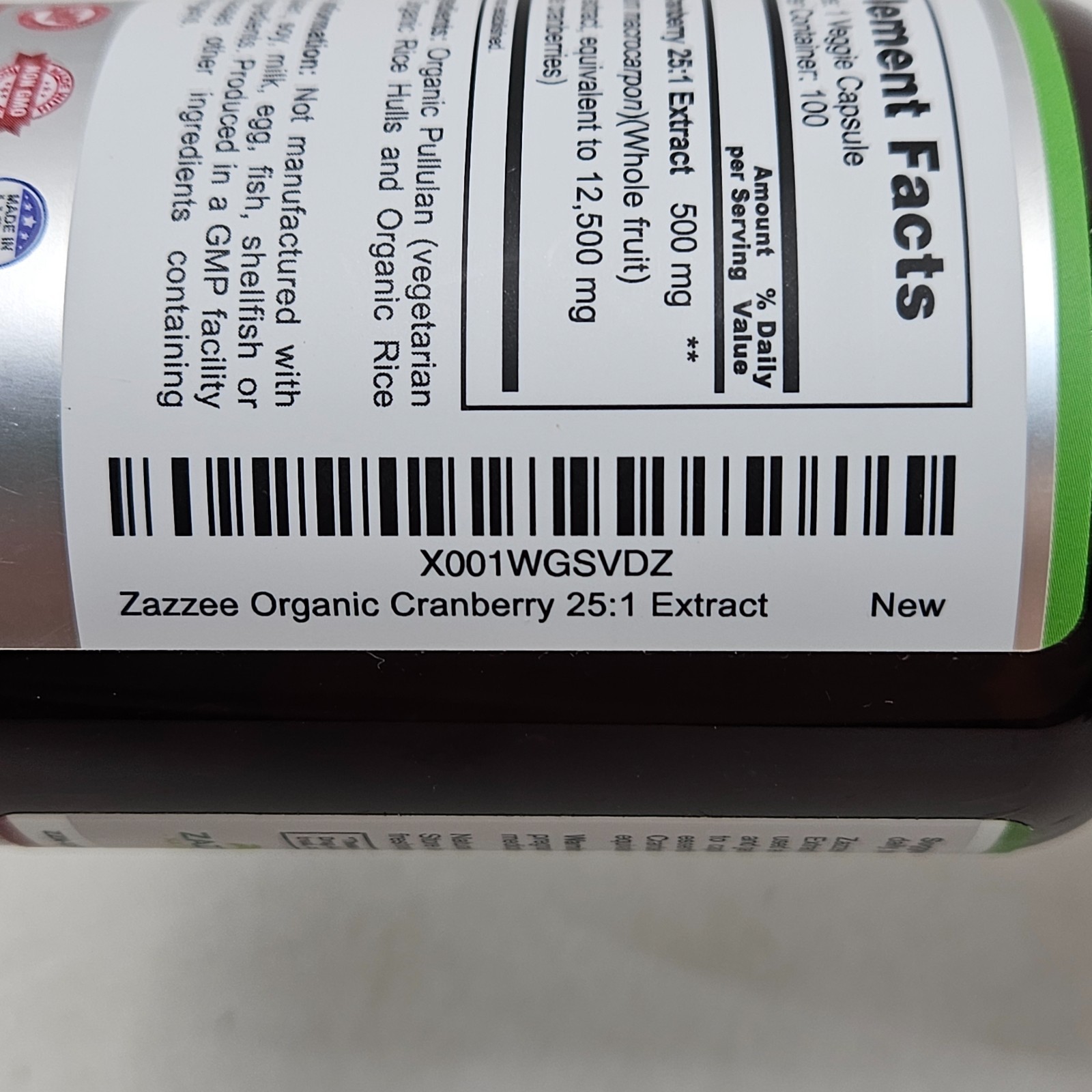 Cranberry Extract USDA Organic 12,500 mg Strength 100 Veggie Caps 25:1 Zazzee