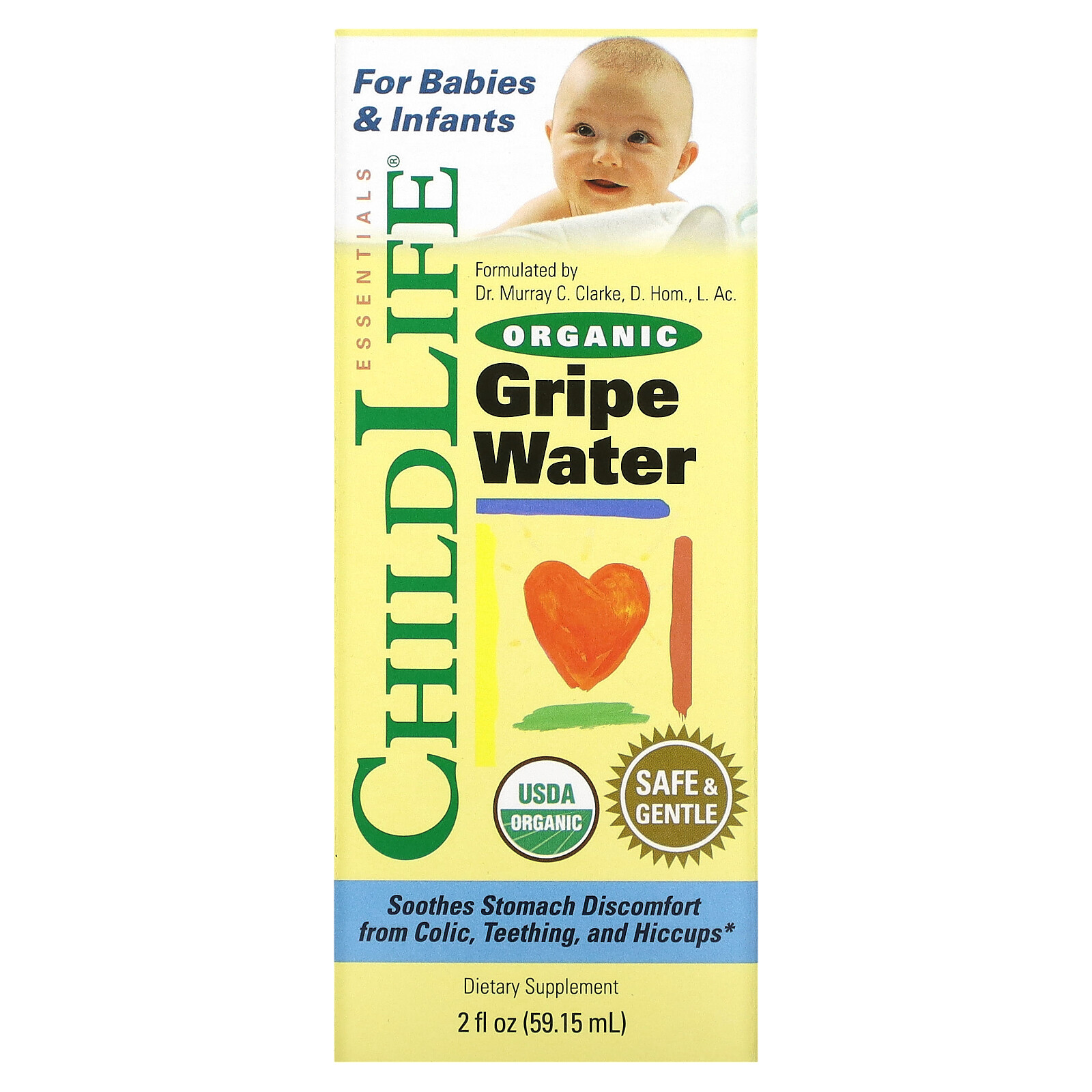 ChildLife Organic Gripe Water 2 fl oz 59 15 ml Alcohol-Free, Casein-Free,
