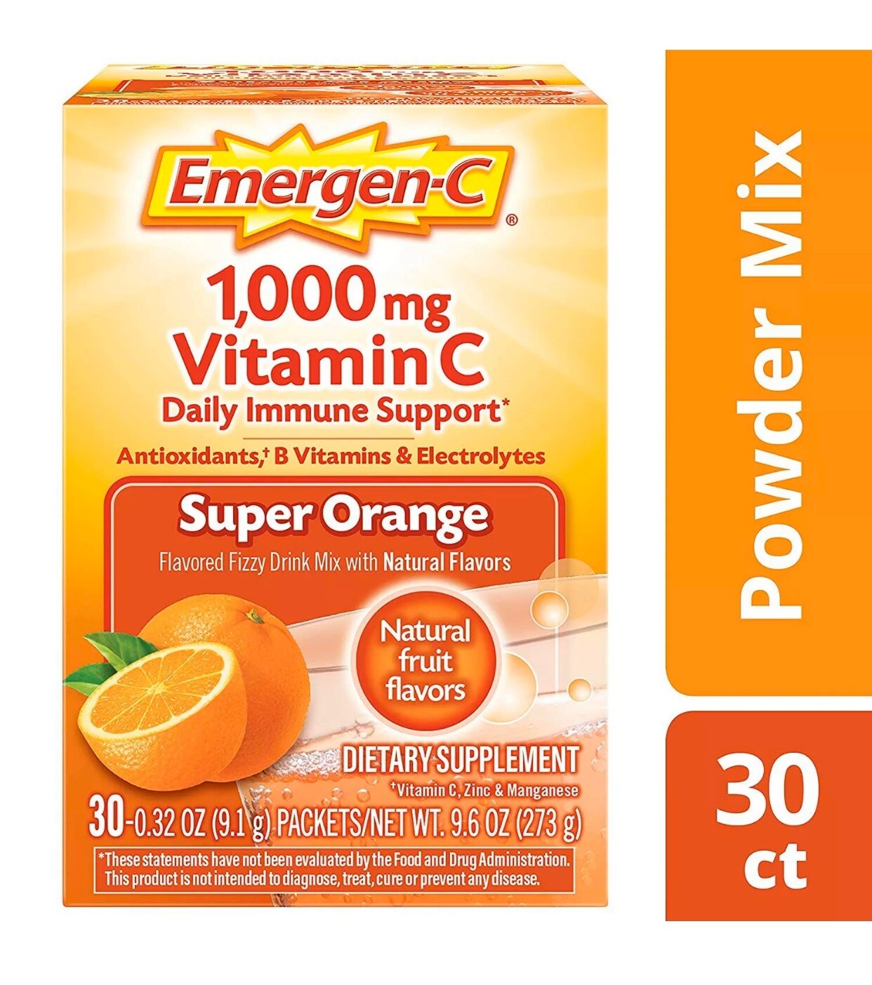90 CT Emergen-C IMMUNE SUPPORT 30 x 3 Super Orange Raspberry Tangerine Vitamin C