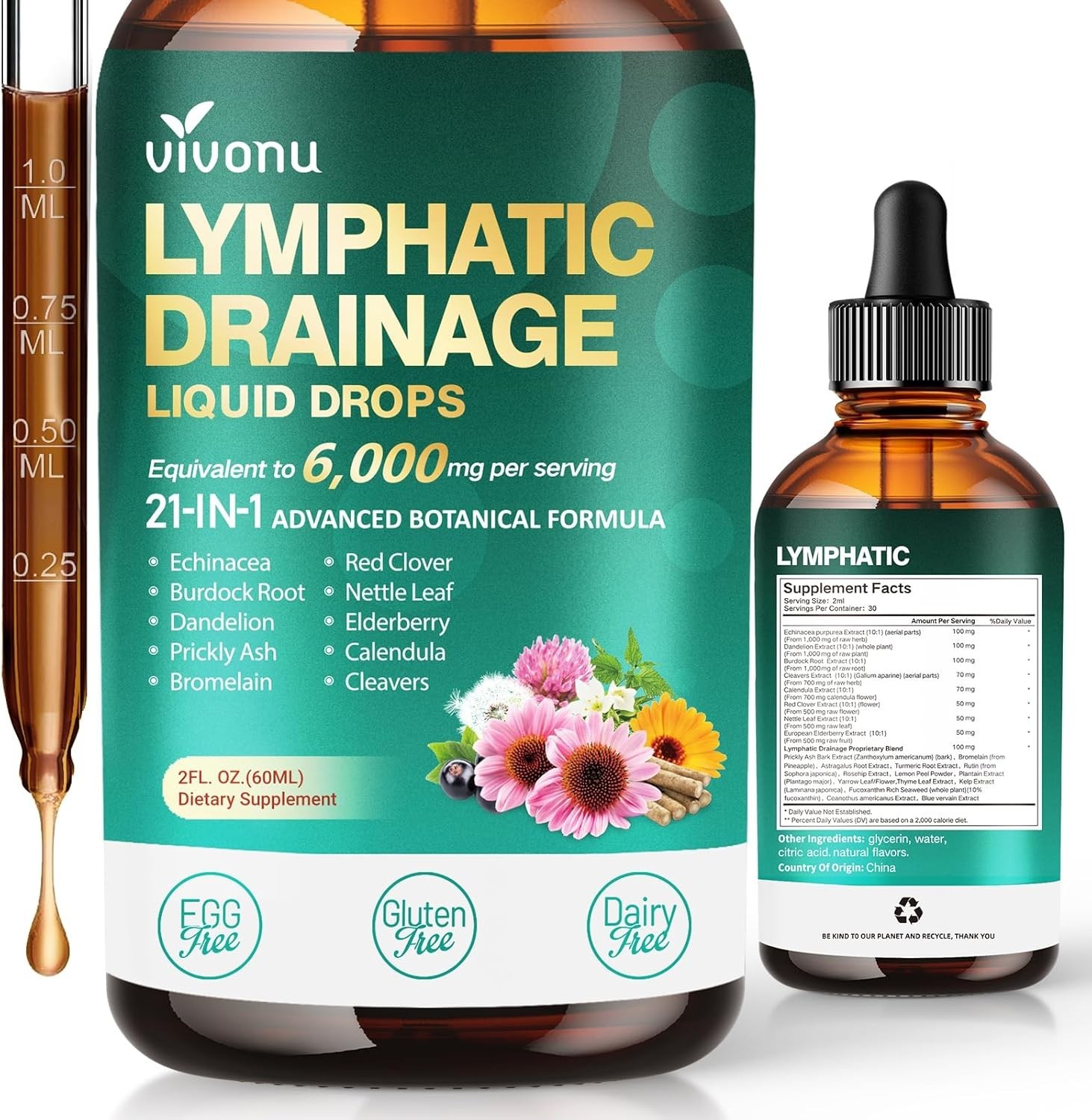 Lymphatic Support Drops 2oz – Echinacea Dandelion Burdock Fluid Drainage Liquid