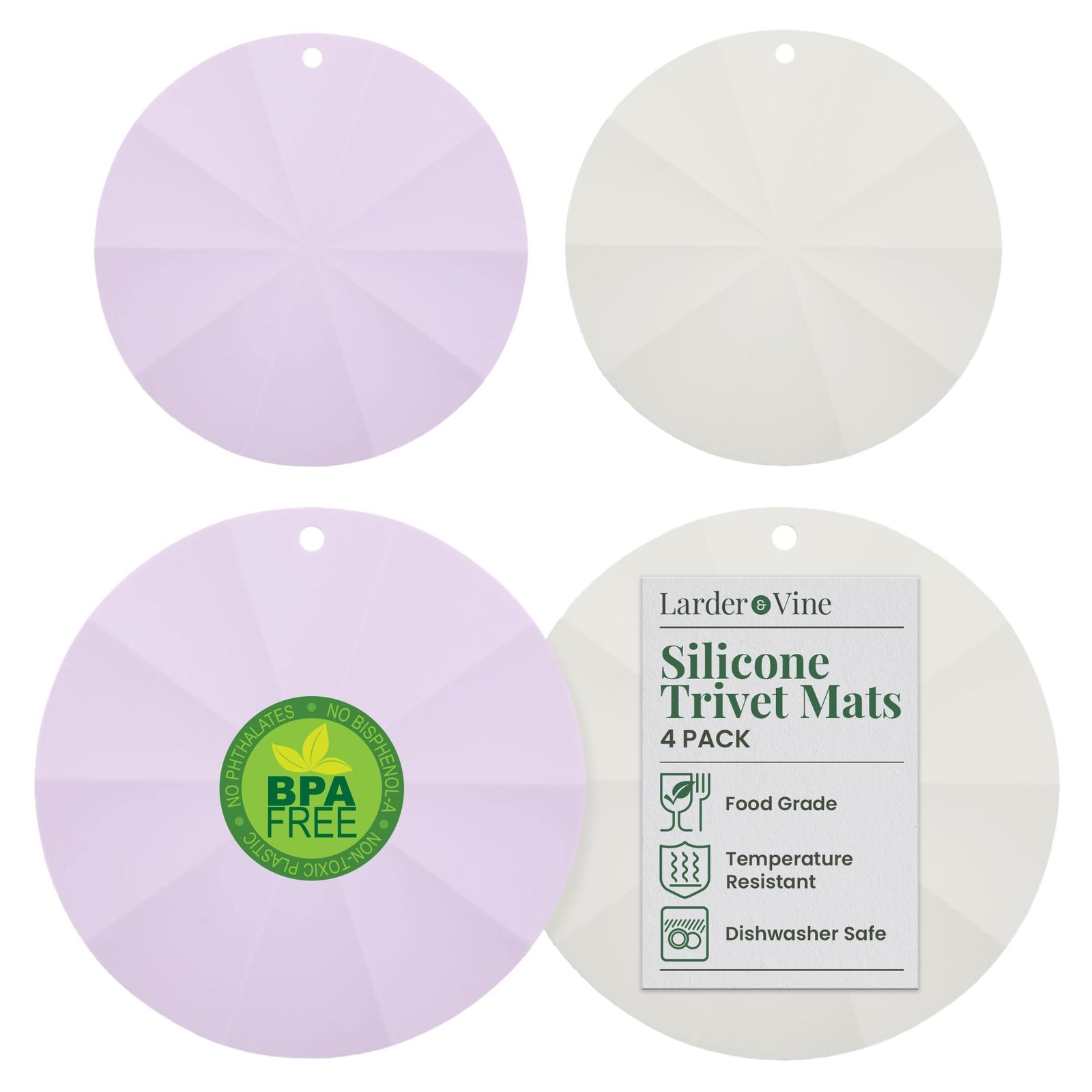 Larder & Vine Silicone Trivets for Hot Pots and Pans | Set of 4 Round Hot Pad…