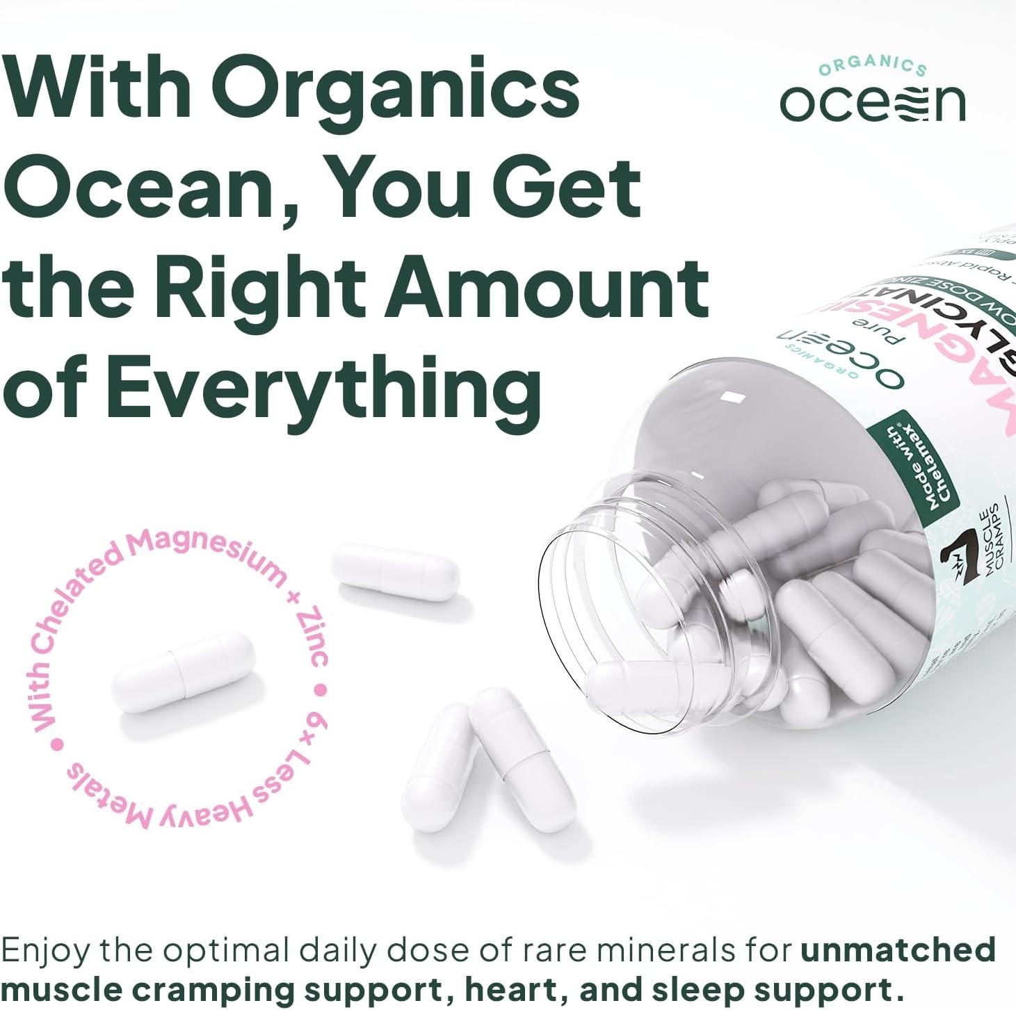 Organics Ocean Pure Magnesium Glycinate with Zinc – Maximum Strength Chelated