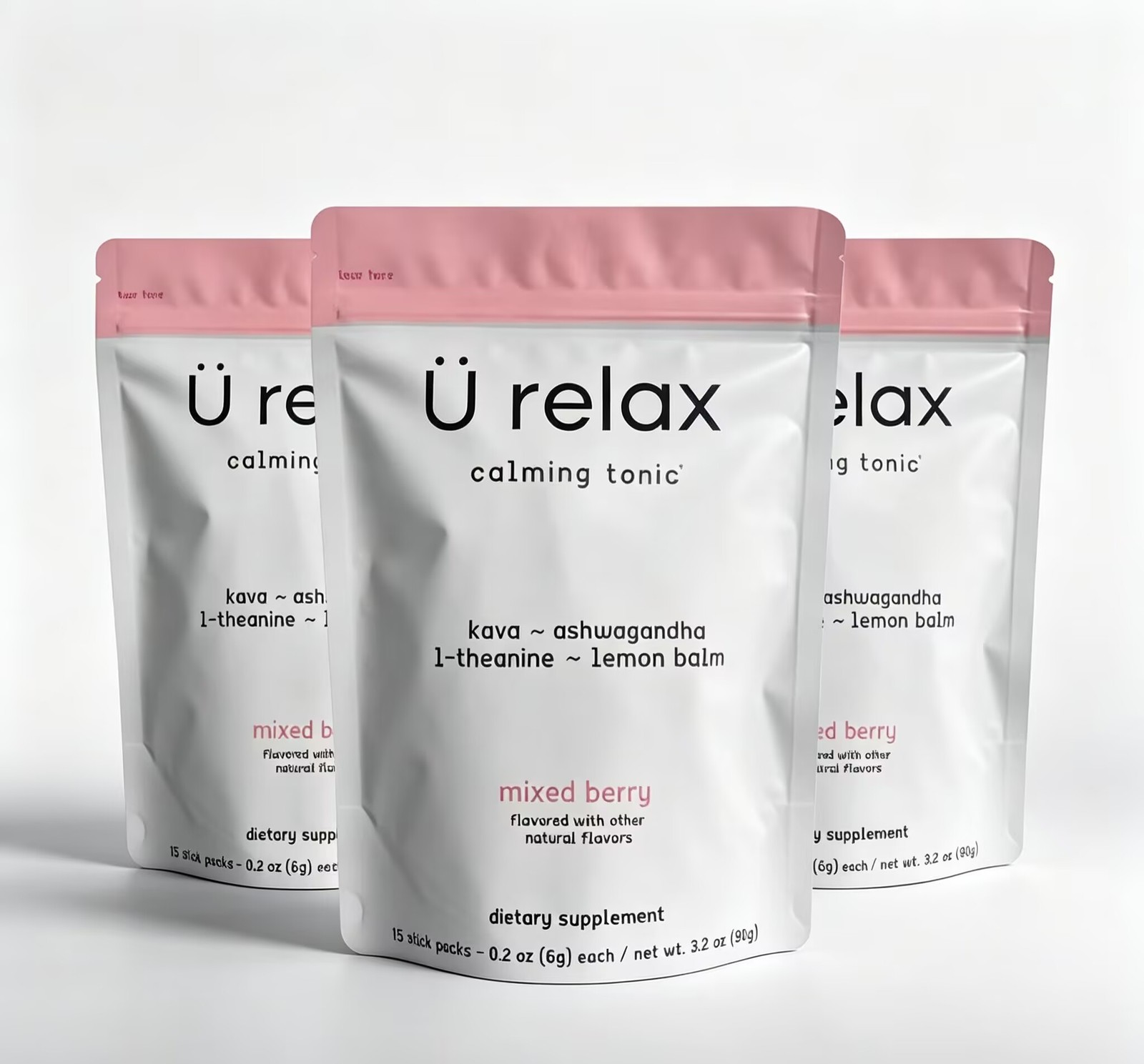 3 Pack U Relax Calming Tonic- 15 Packets MIXED BERRY Flavor Relax Calming Drink