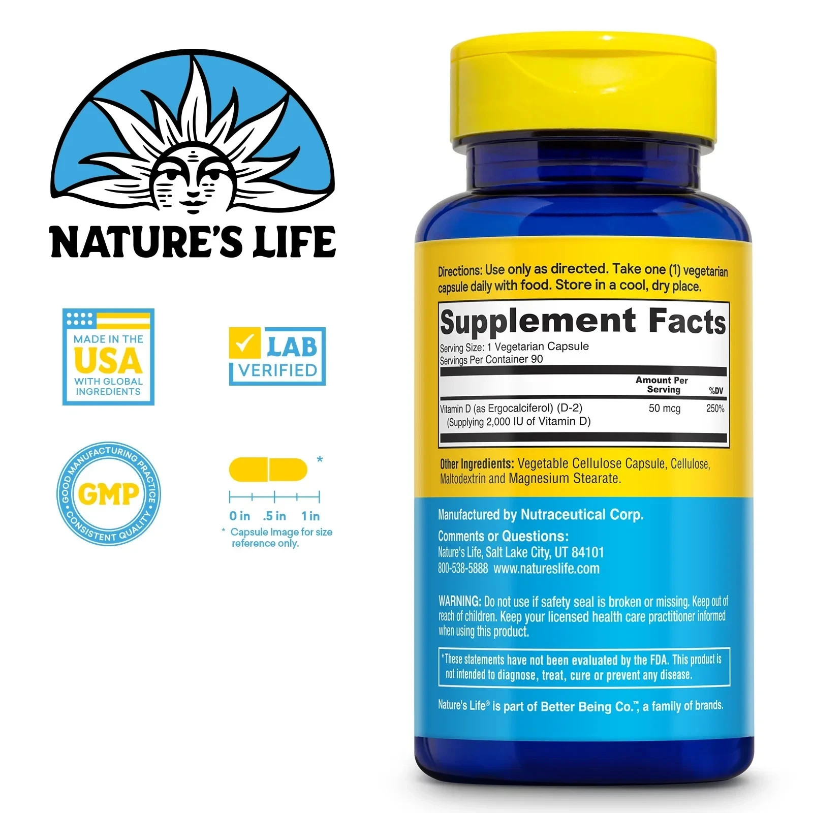 Nature’s Life Strengthening D-2 (50 mcg) 90 Veg Capsules Each (Pack of 3)
