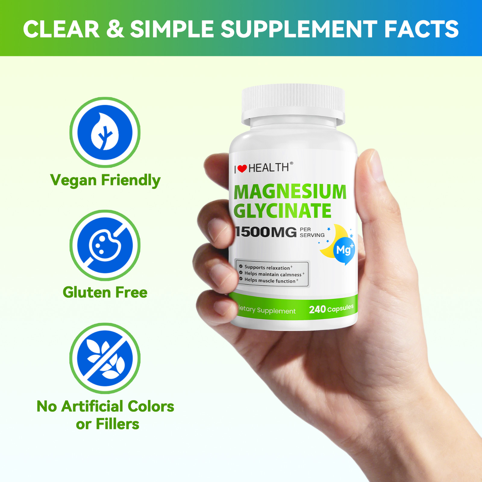 Magnesium Glycinate 1500mg High Absorption Magnesium Supplement, Supports Muscle