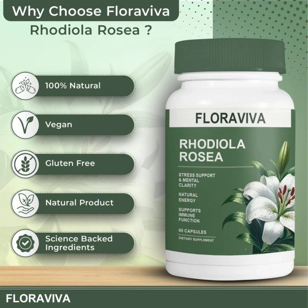 Floraviva Rhodiola Rosea Capsules for Stress Relief & Energy,Non-GMO++
