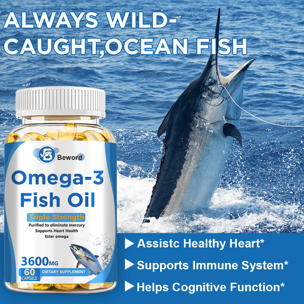 Omega 3 Fish Oil Capsules 3x Strength EPA & DHA, Highest Potency 60 Softgels