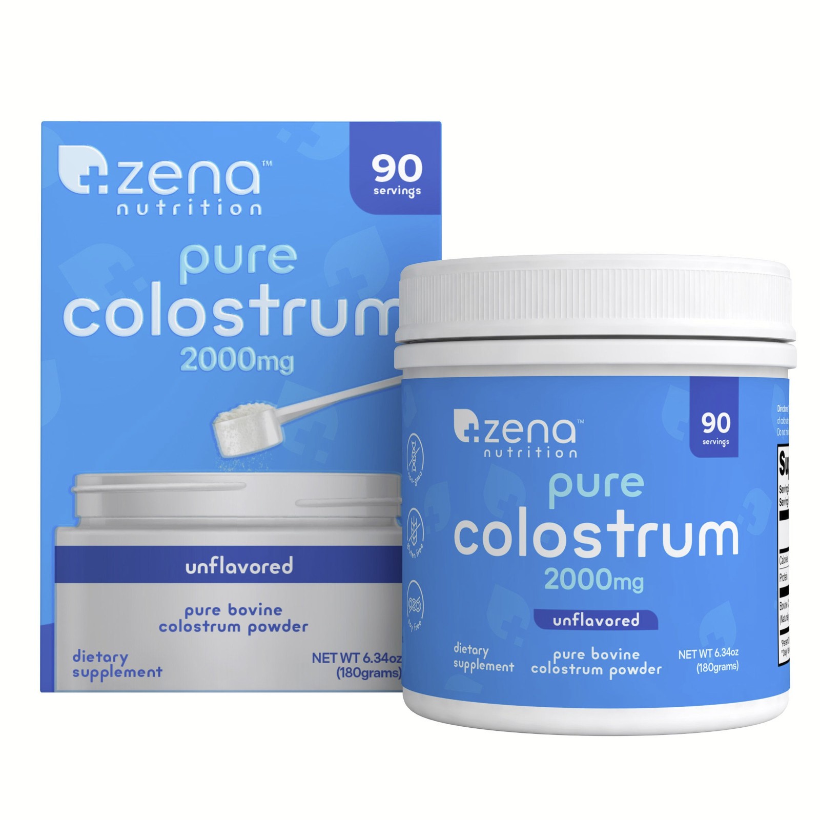Zena Nutrition Pure Colostrum 6.34 Oz, 90 Servings (2000mg per Serving)