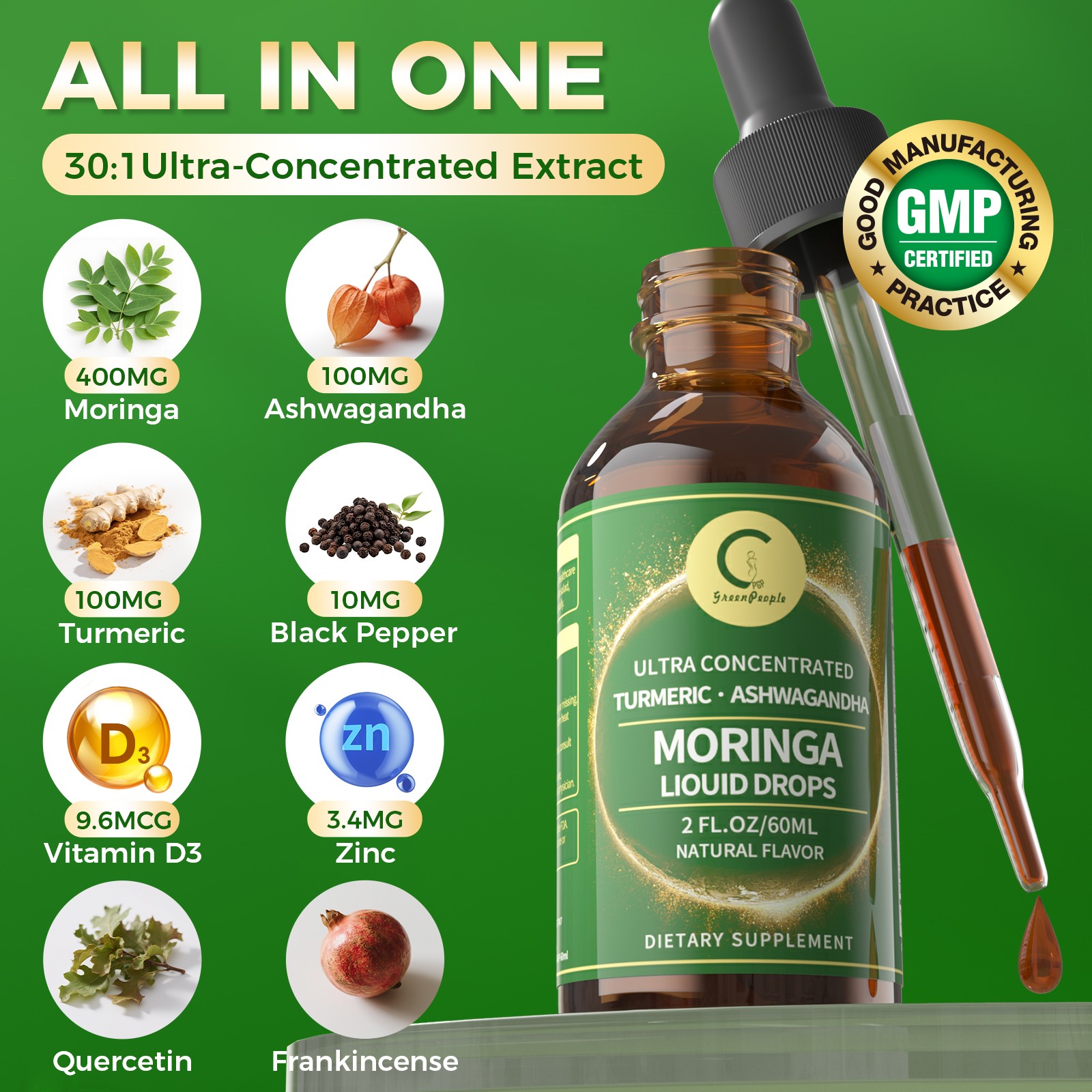 Moringa Oleifera Leaf Extract Natural Herbal Blend Antioxidant Immune Gut health