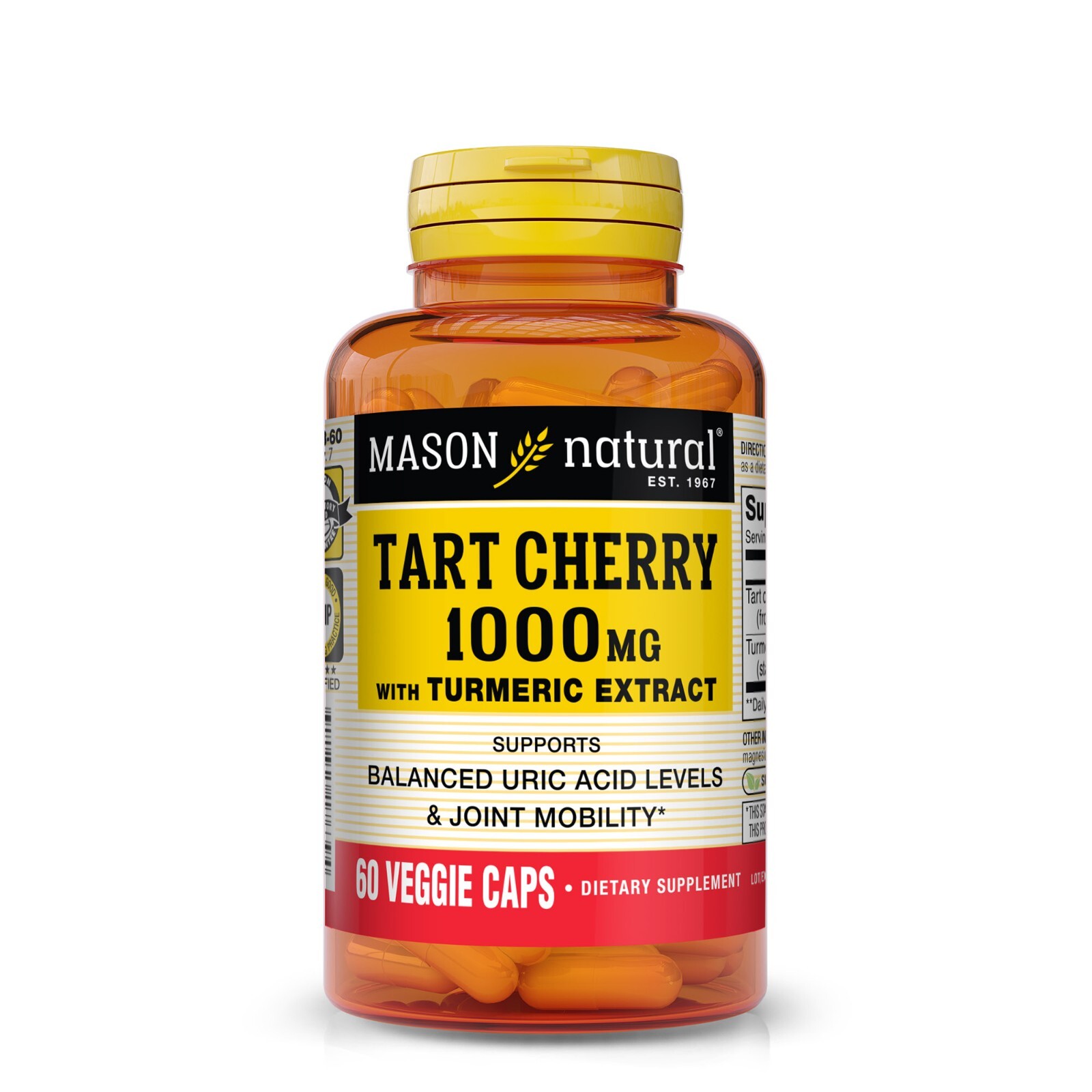 Mason Natural Tart Cherry 1000mg Extract w/Turmeric. Uric Acid Joint 60 Veg Caps