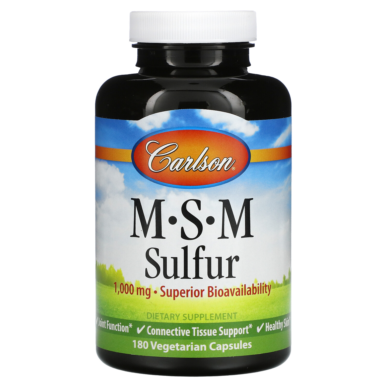 Carlson Labs MSM Sulfur 1 000 mg 180 Vegetarian Capsules Gluten-Free ,