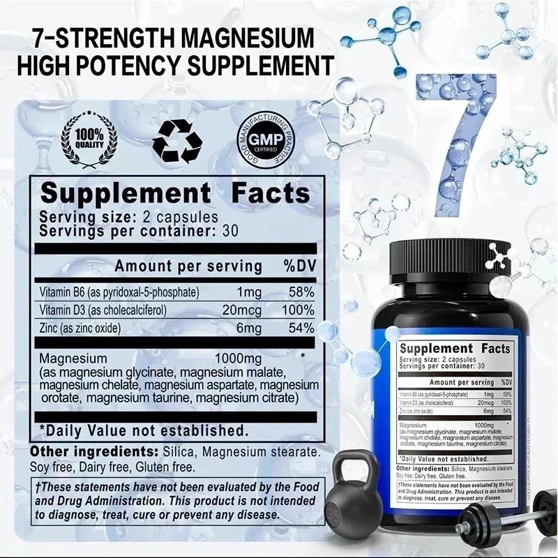 3PCS Viyouth Magnesium 7 Complex Capsules 60 Count Sleep Support Bone Health**
