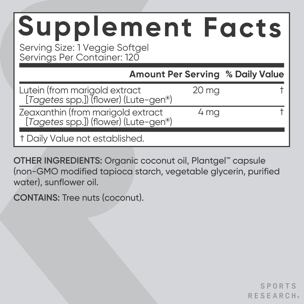 Vegan Lutein + Zeaxanthin (20mg) with Organic Coconut Oil for Better Absorption