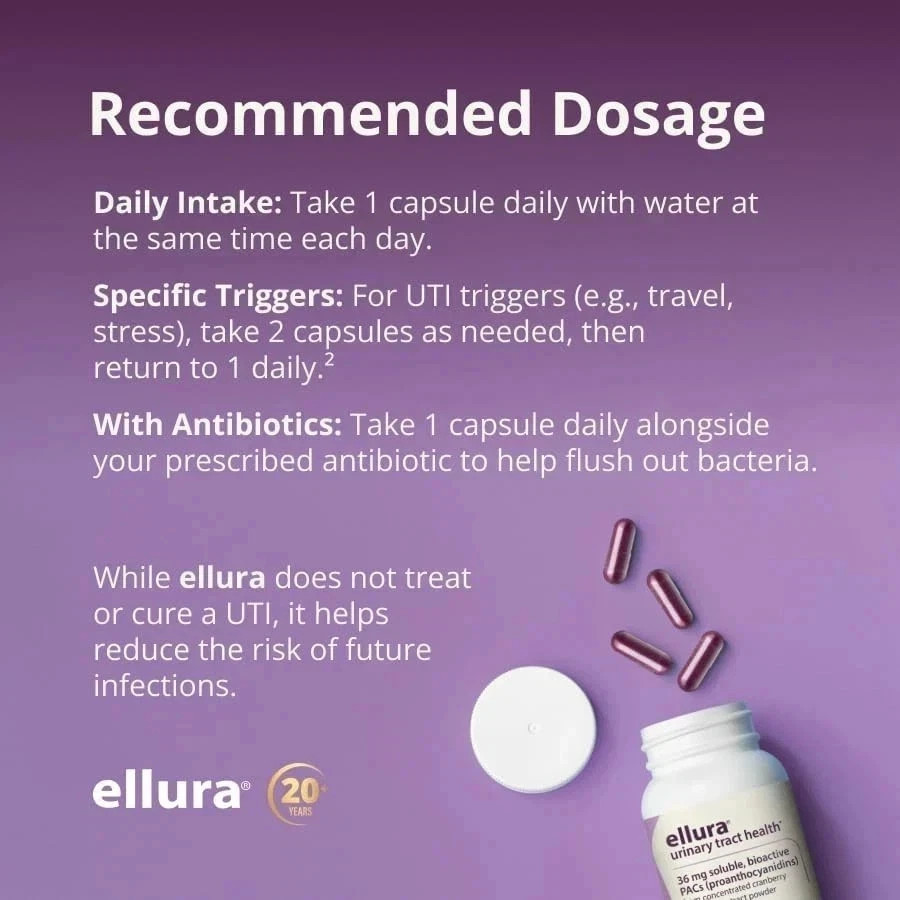 Ellura 36mg Cranberry Capsules 90ct – UTI Support Supplement – Urinary Health